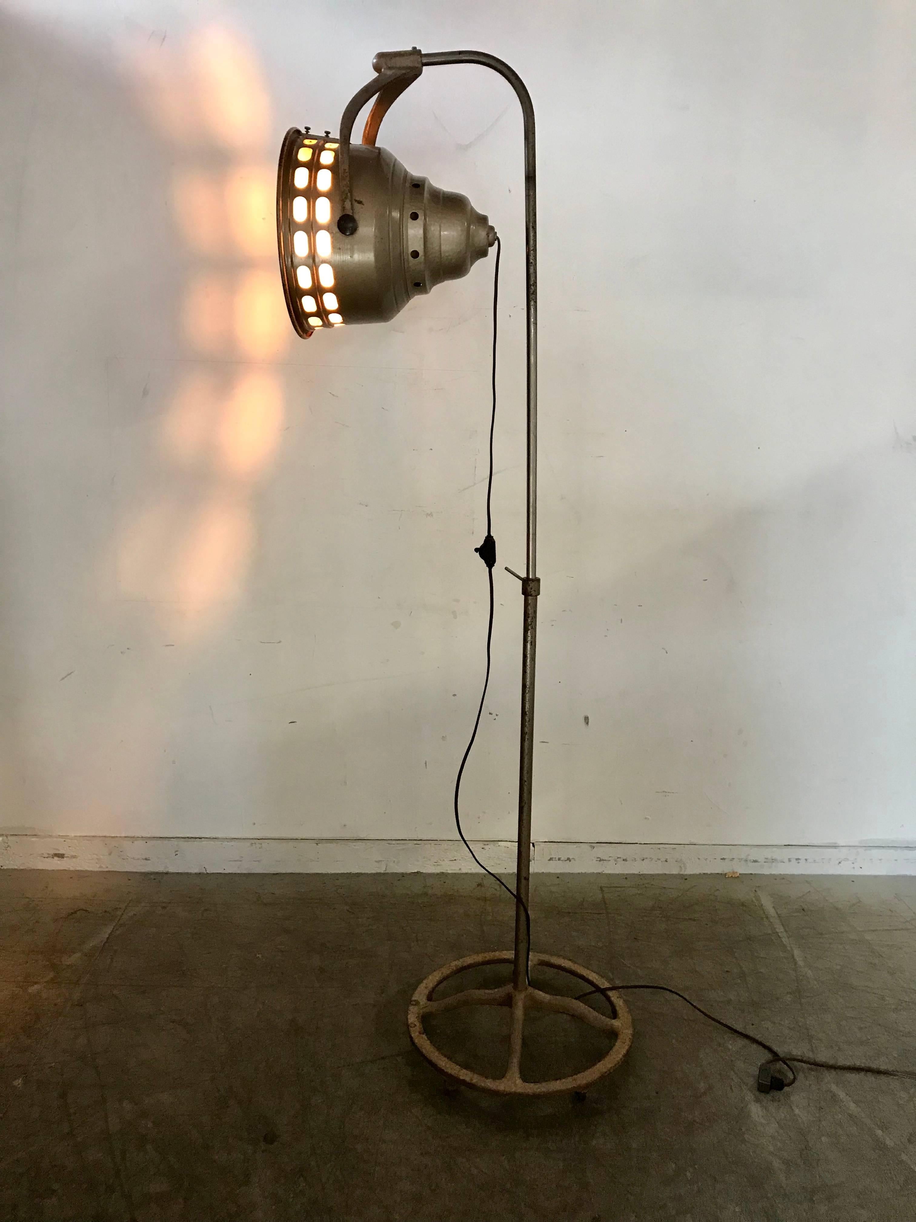 Stylish Cast Iron Industrial Floor Lamp with Red Lens by J. H. Eastman Co 1
