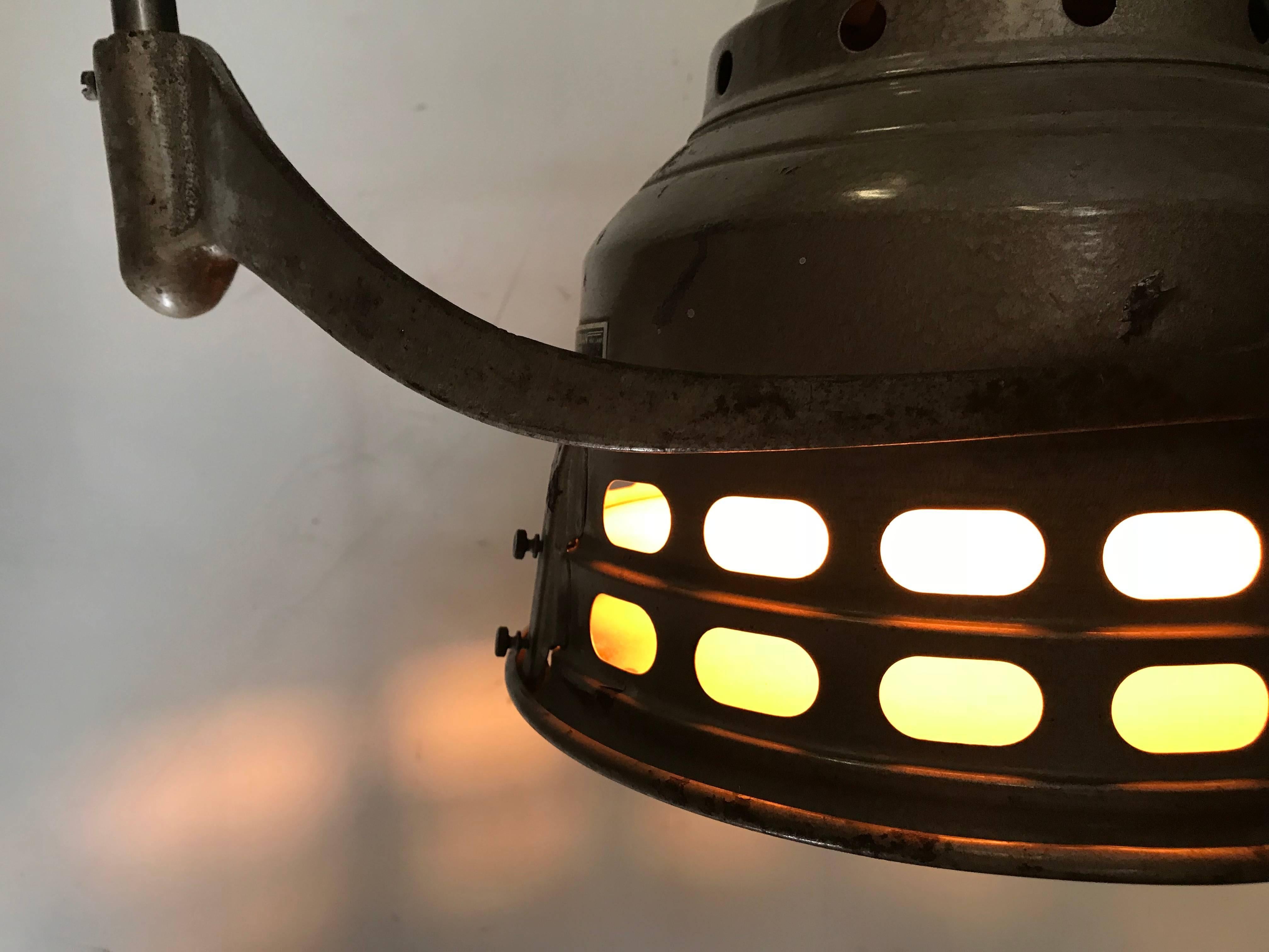 Stylish Cast Iron Industrial Floor Lamp with Red Lens by J. H. Eastman Co 1