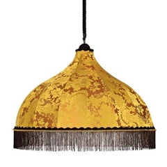 Stylish Ceiling Lamp in Silk Fabric Black Red or Yellow Fringes in Mixed Viscose
