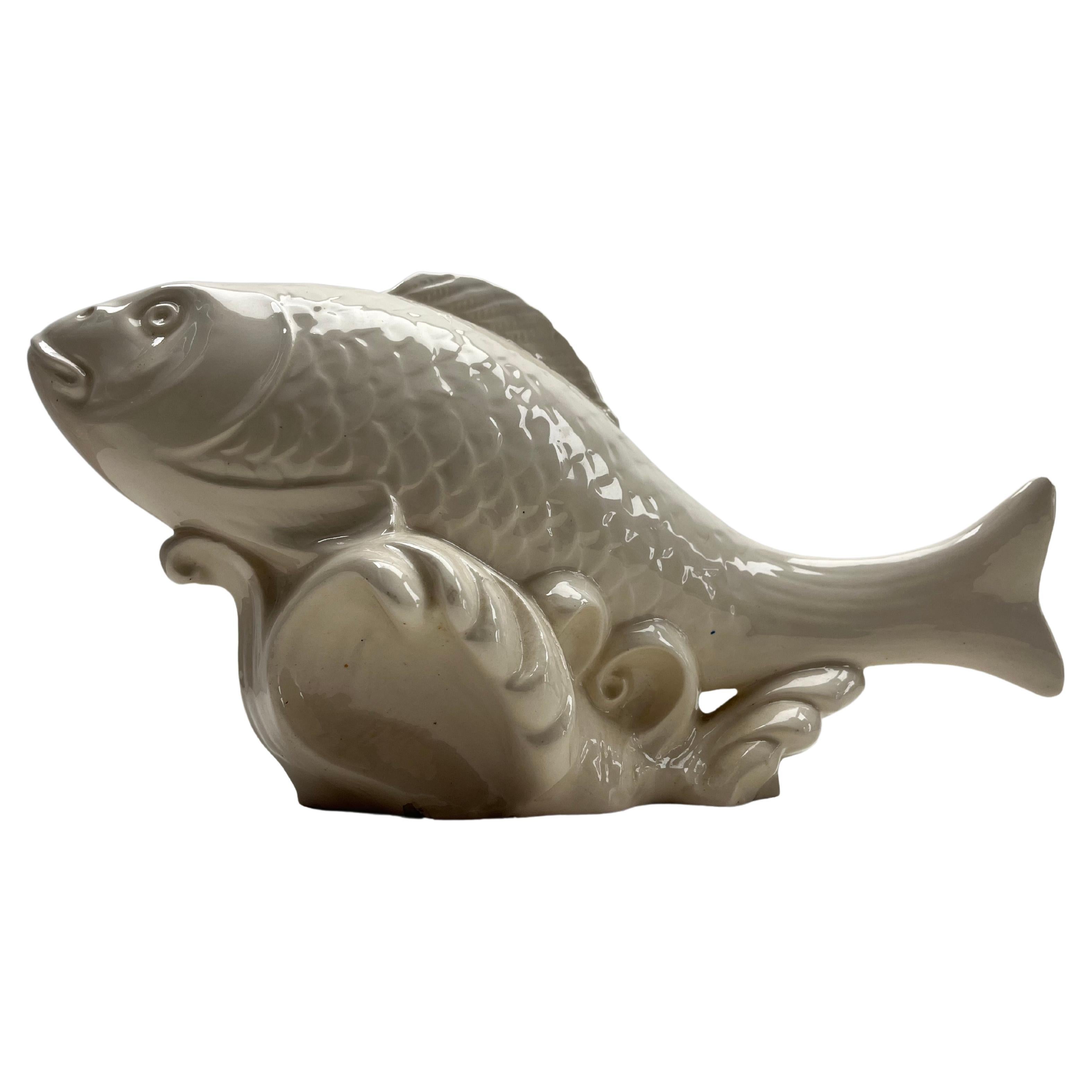 Stylish Ceramic Glazed Fish Sculpture, Italy, Late 1950s For Sale 1
