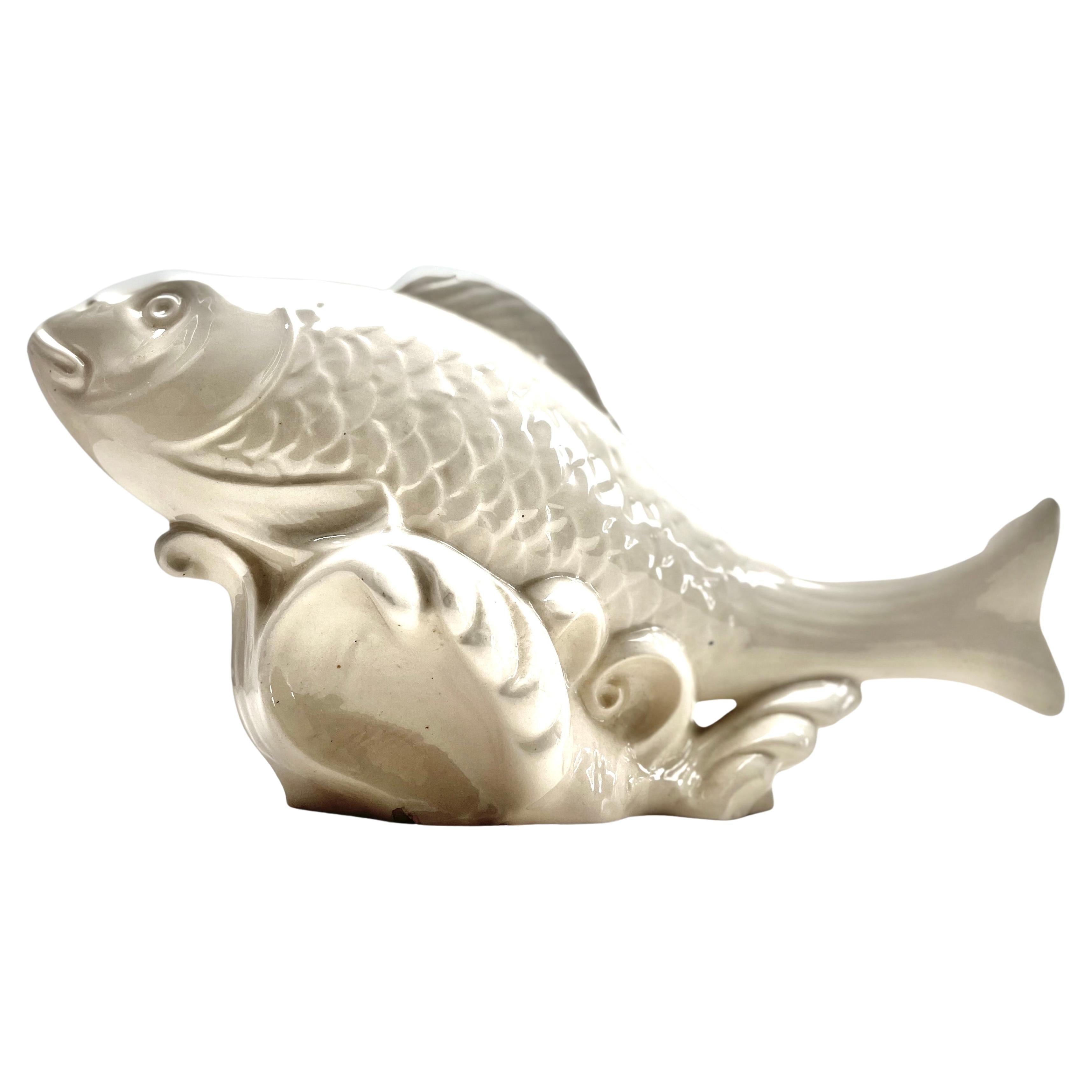 Stylish Ceramic Glazed Fish Sculpture, Italy, Late 1950s For Sale