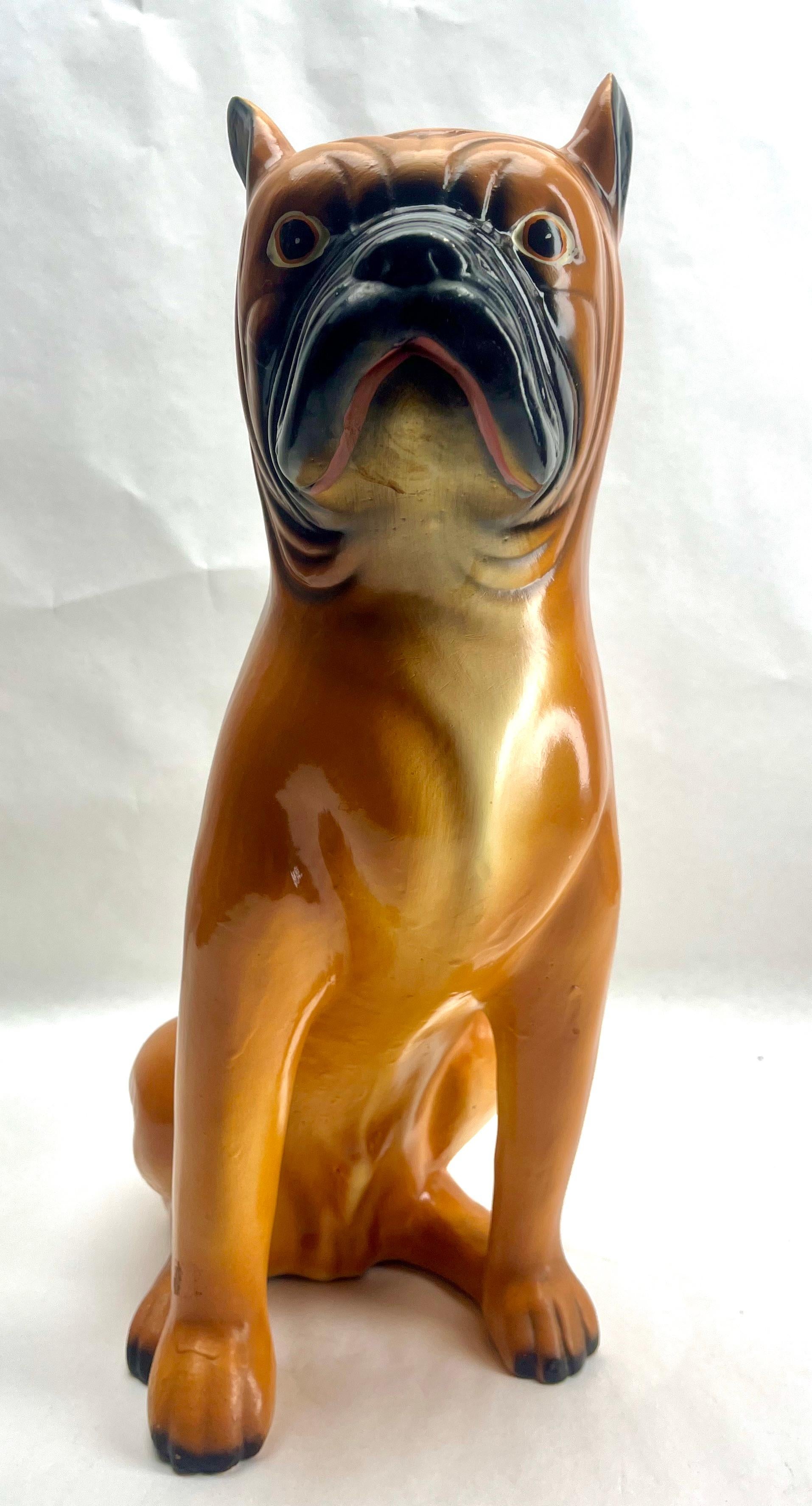 Mid-Century Modern Stylish Ceramic Glazed Handpainted Dog Sculpture, Italy, Late 1950s For Sale