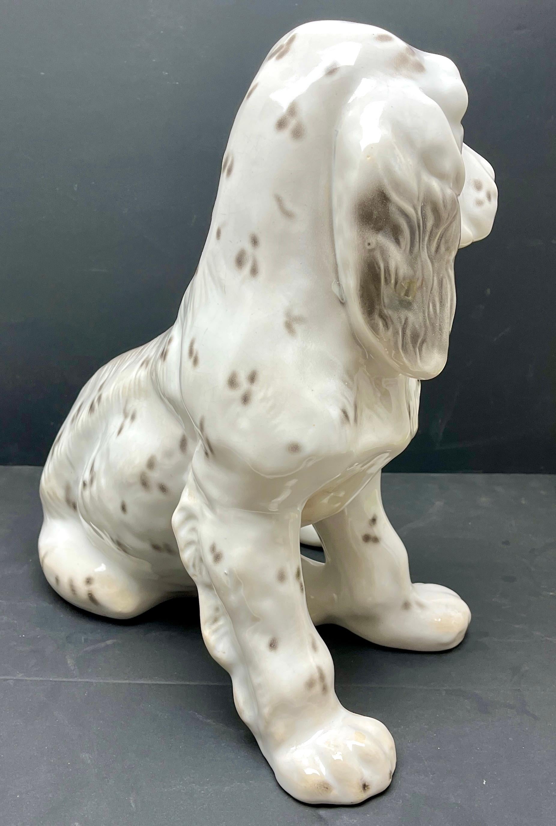 Mid-Century Modern Stylish Ceramic Glazed Handpainted Dog Sculpture, Italy, Late 1950s For Sale