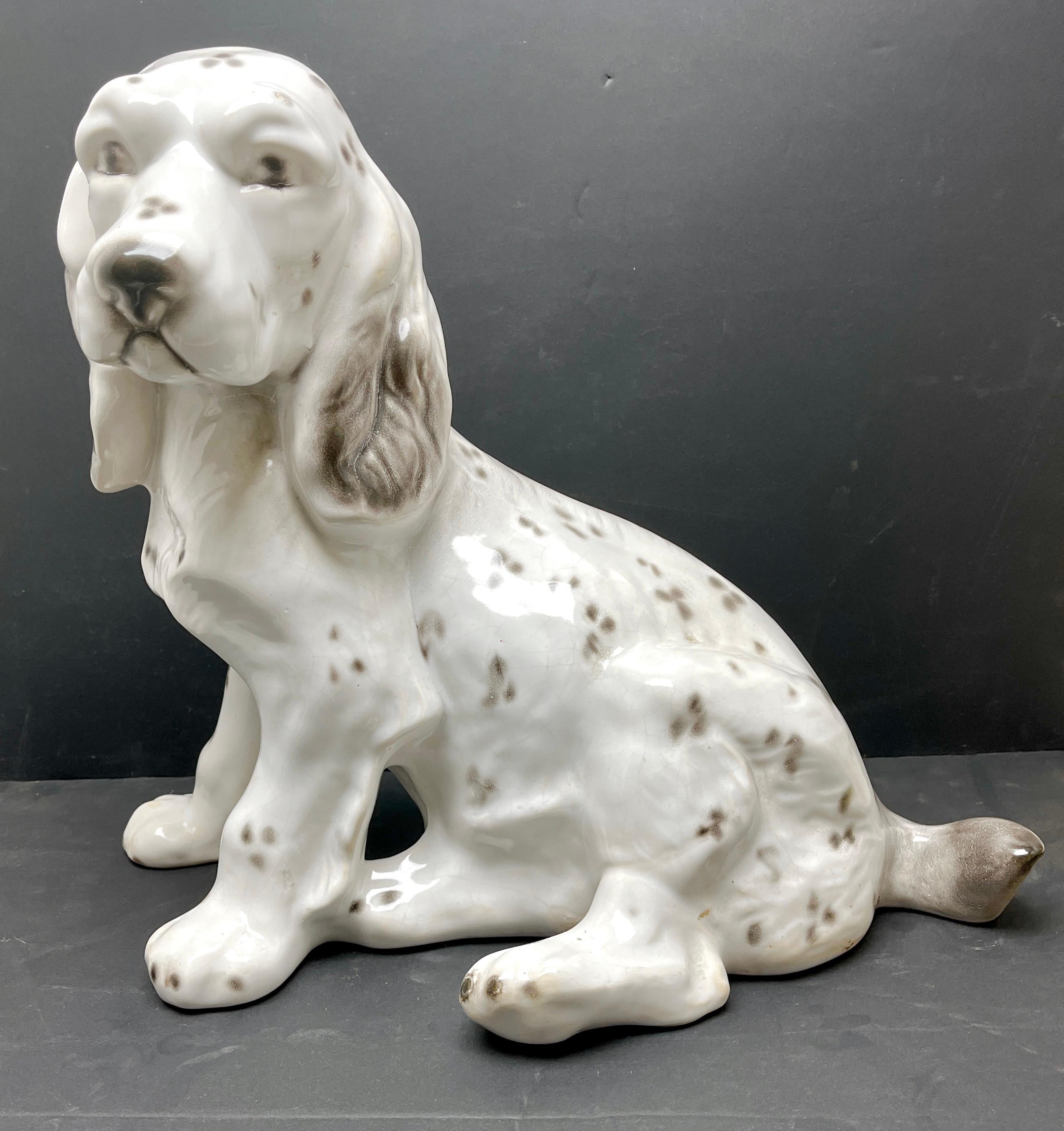 Italian Stylish Ceramic Glazed Handpainted Dog Sculpture, Italy, Late 1950s For Sale