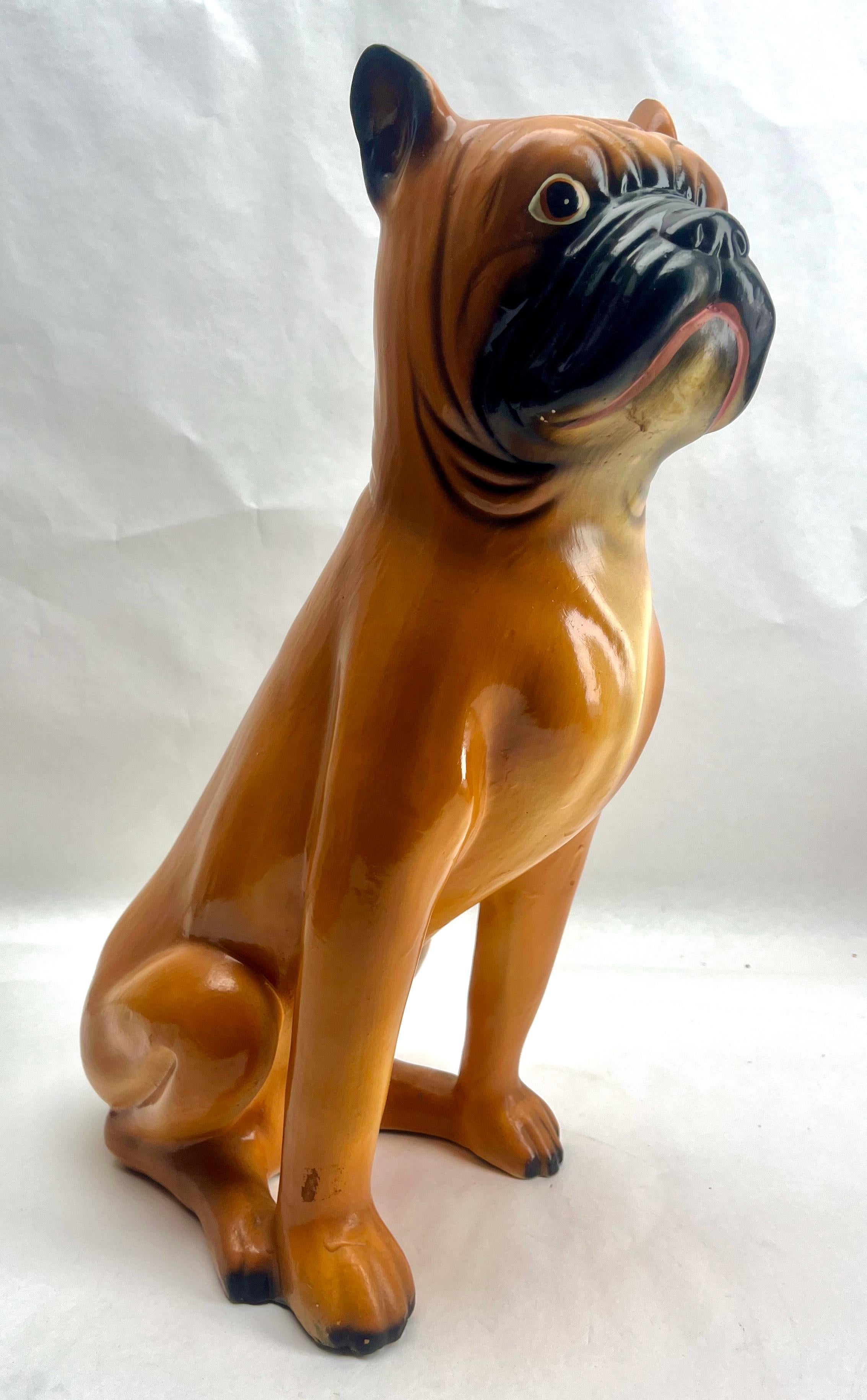 20th Century Stylish Ceramic Glazed Handpainted Dog Sculpture, Italy, Late 1950s For Sale