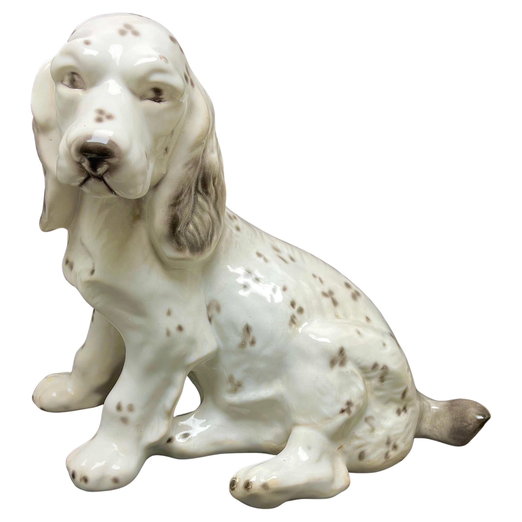 Stilvolle glasierte, handbemalte Keramik-Hundeskulptur, Italien, Ende der 1950er Jahre