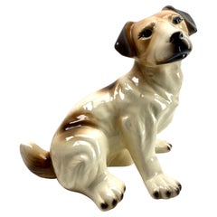 Stilvolle glasierte, handbemalte Keramik-Hundeskulptur mit Hund, Italien, Ende der 1950er Jahre