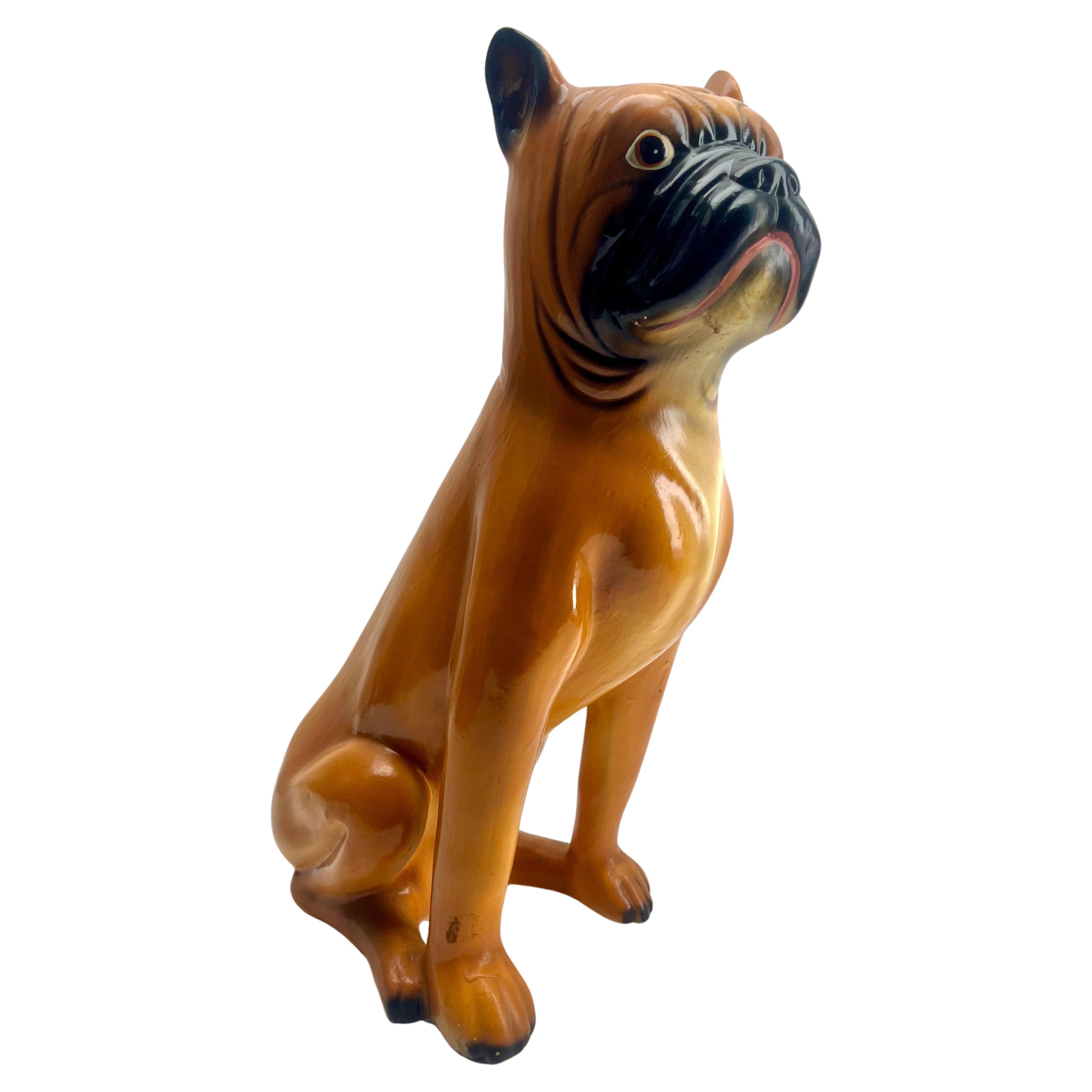 Stylish Ceramic Glazed Handpainted Dog Sculpture, Italy, Late 1950s For Sale