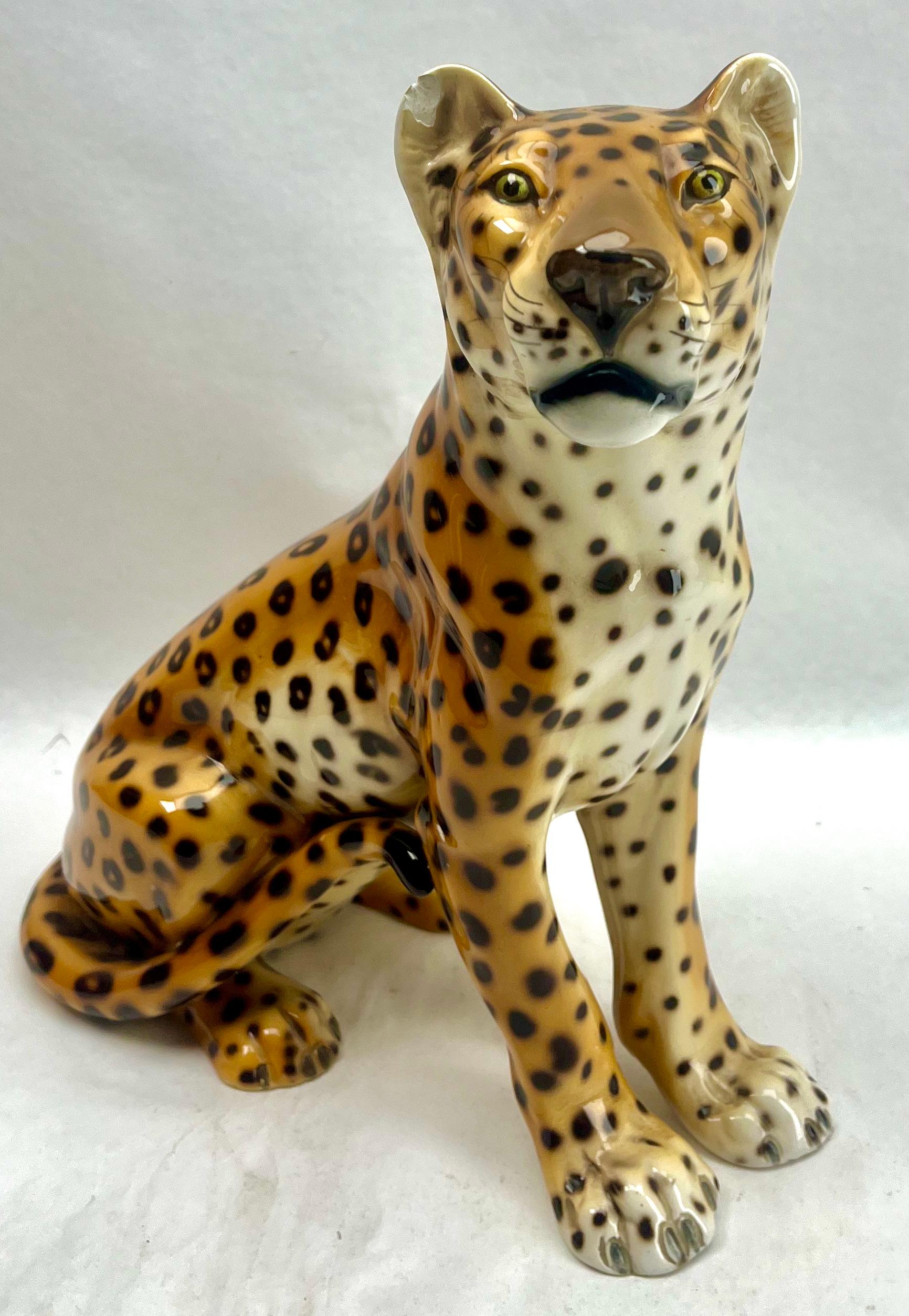 Stilvolle glasierte, handbemalte Leoparden-Skulptur aus Keramik Ronzan, signiert, Italien, 1950er Jahre 3
