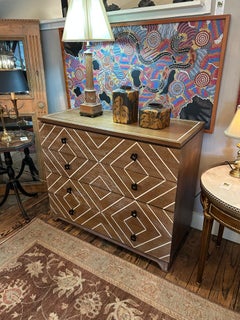 Stylish Cerused Wood and Inlaid Geometric Pattern Chest of Drawers