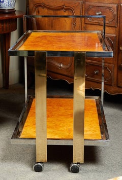 Stylish Chrome and Burl Wood Italian Bar Cart