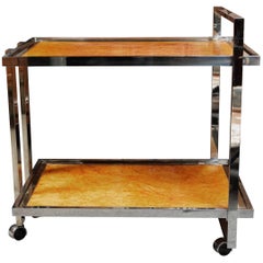 Stylish Chrome and Burl Wood Bar Cart by Willy Rizzo