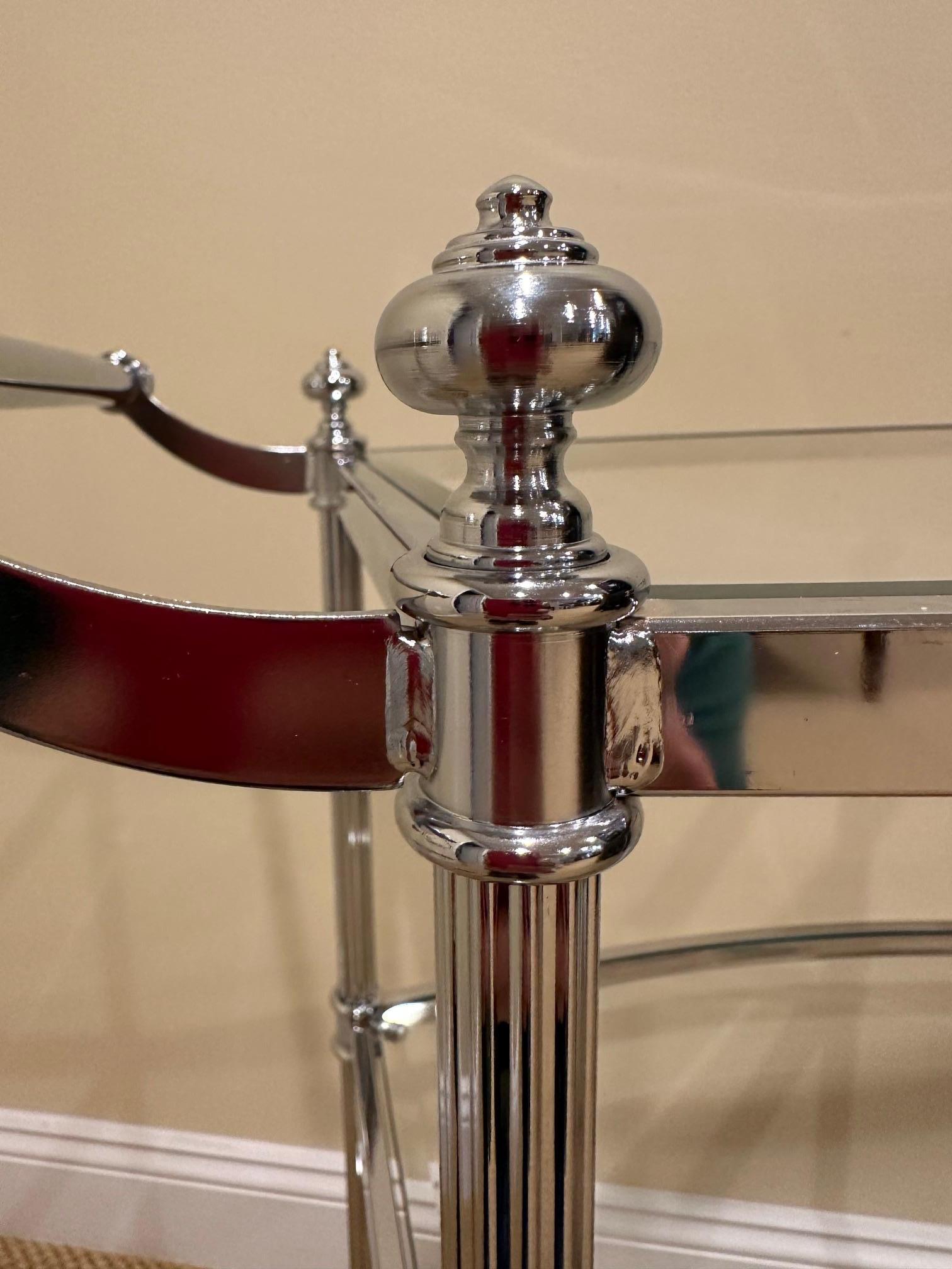 Contemporary Stylish Chrome & Glass 3 Tiered Bar Cart For Sale