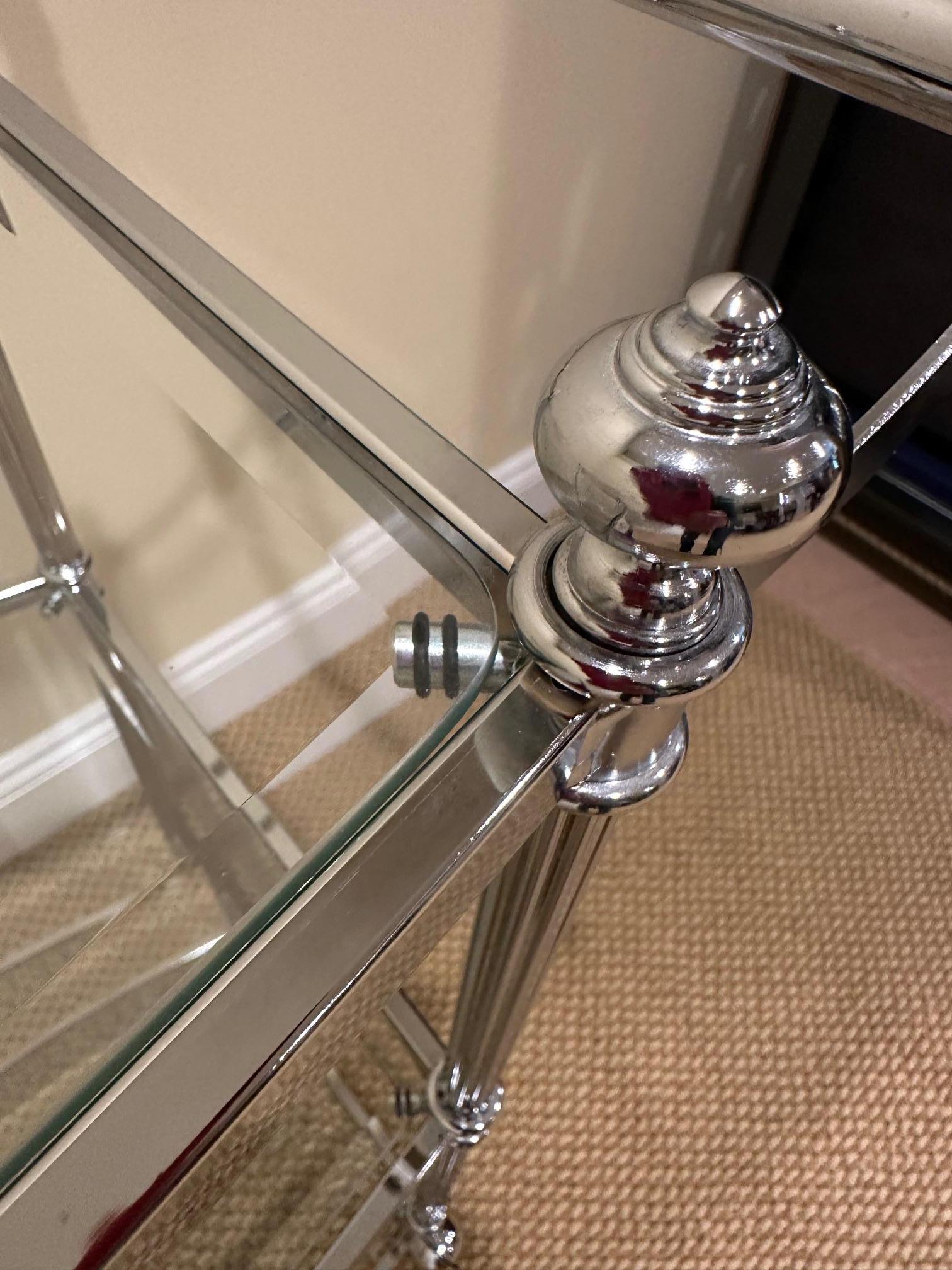Mercury Glass Stylish Chrome & Glass 3 Tiered Bar Cart For Sale