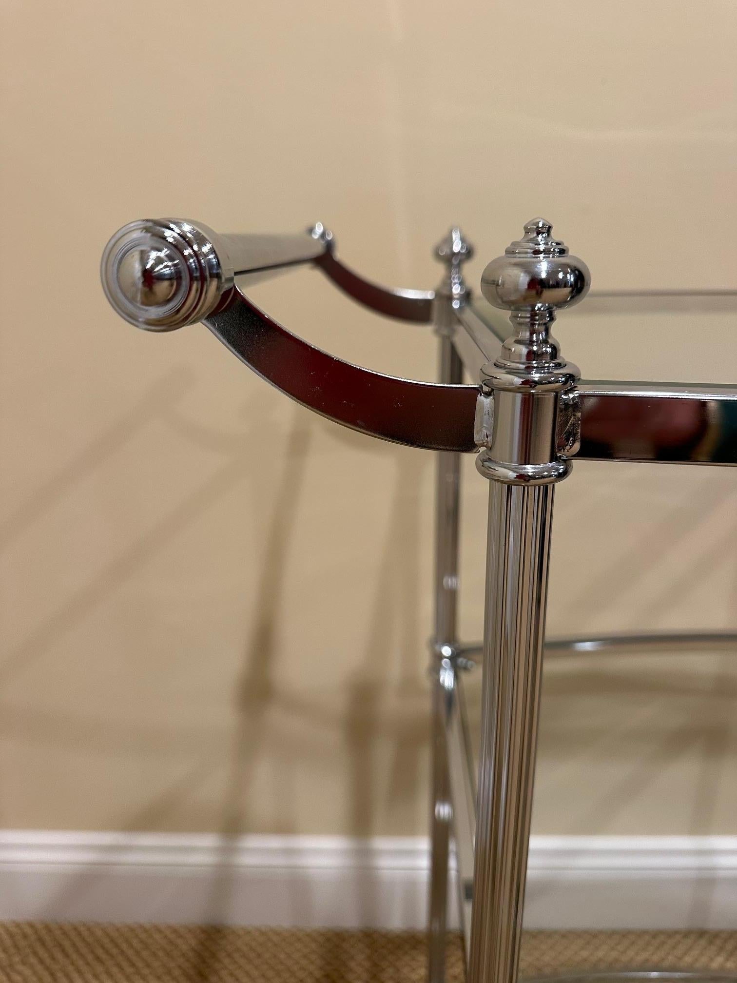 Stylish Chrome & Glass 3 Tiered Bar Cart For Sale 1