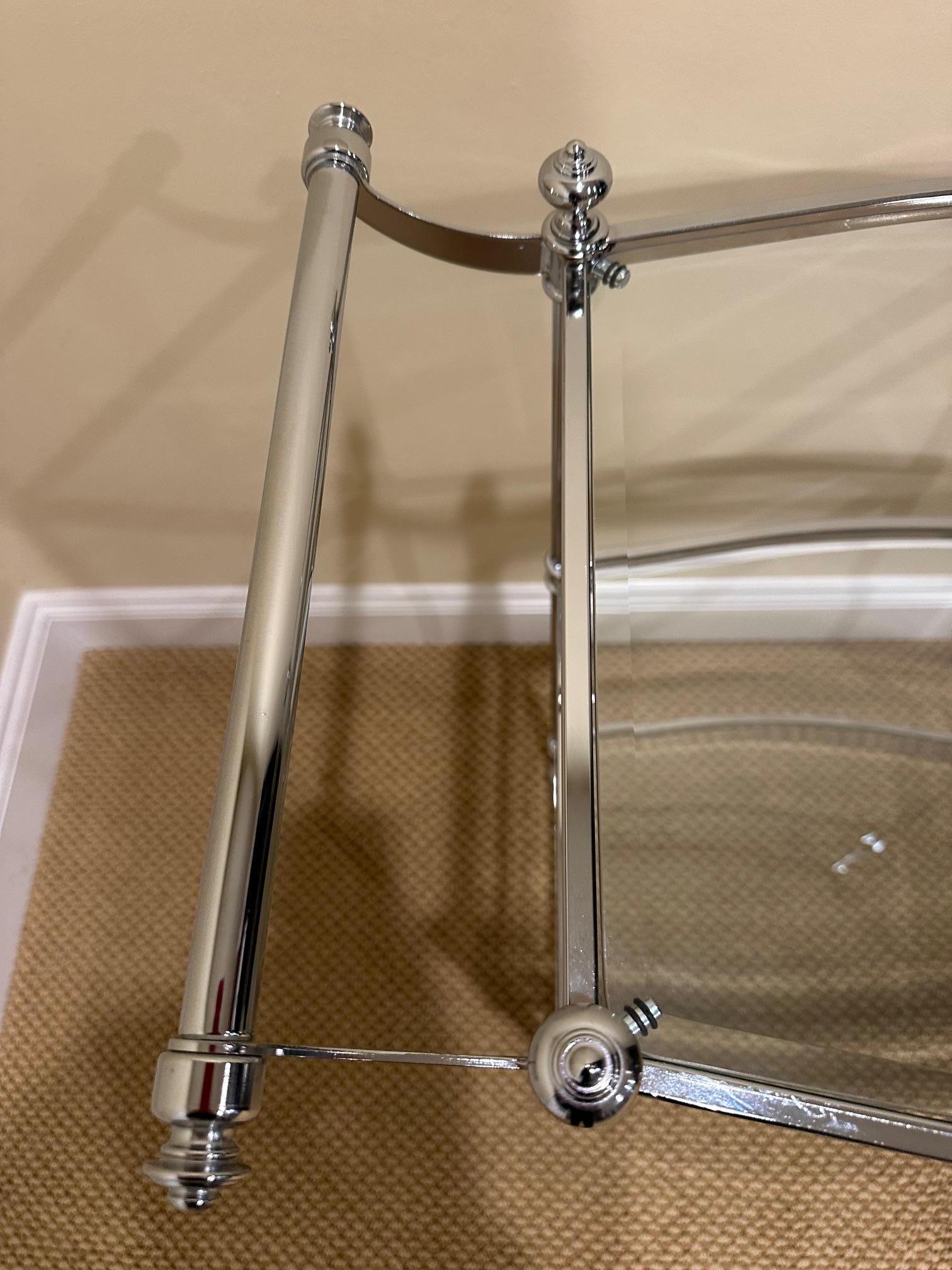 Stylish Chrome & Glass 3 Tiered Bar Cart For Sale 2