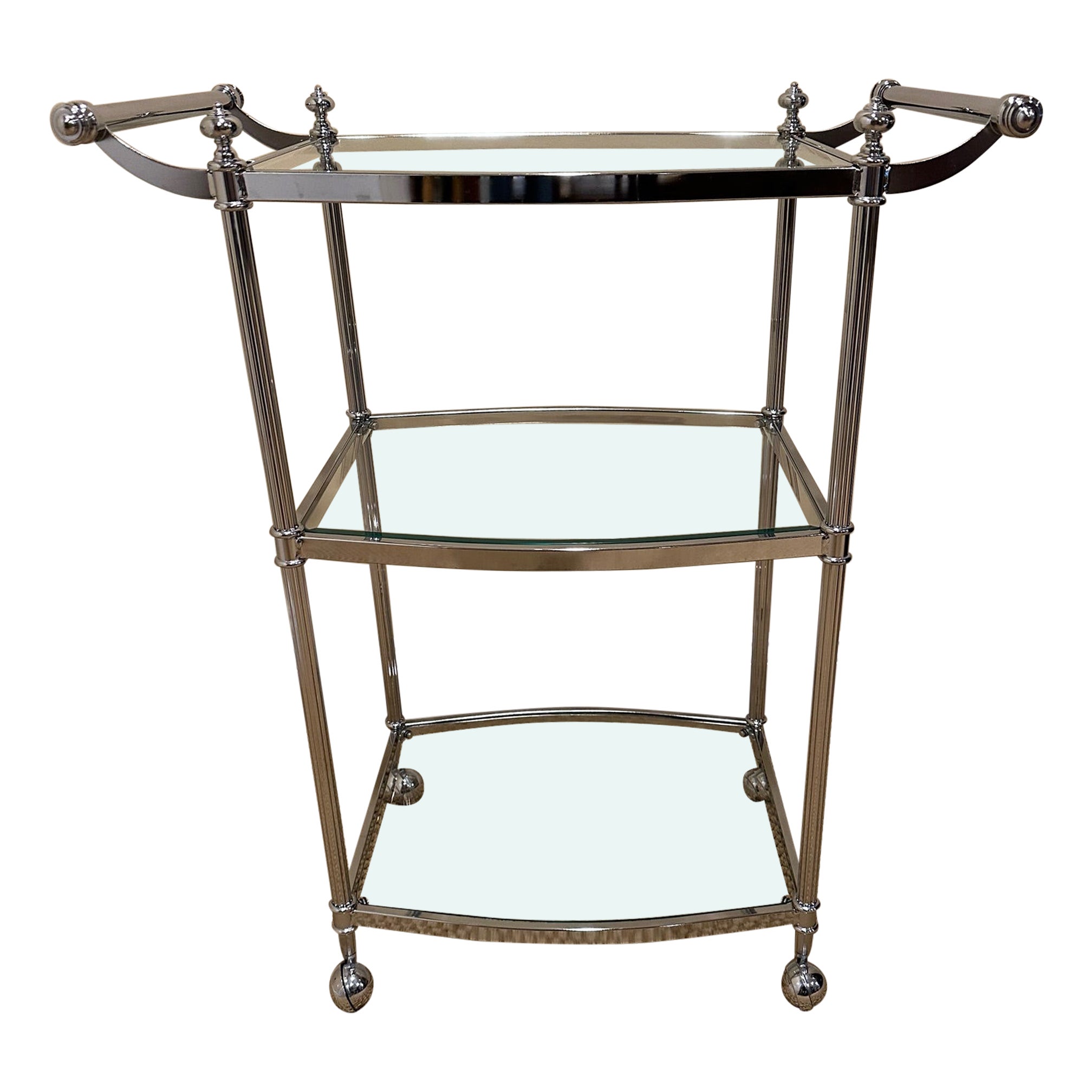 Stylish Chrome & Glass 3 Tiered Bar Cart For Sale