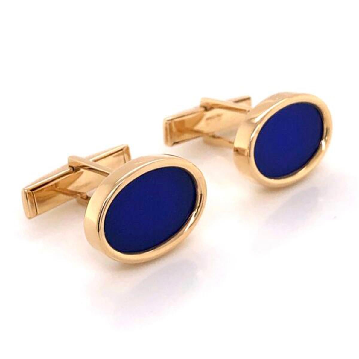 Modernist Stylish Classic Blue Lapis Lazuli Gold Cufflinks Estate Fine Jewelry