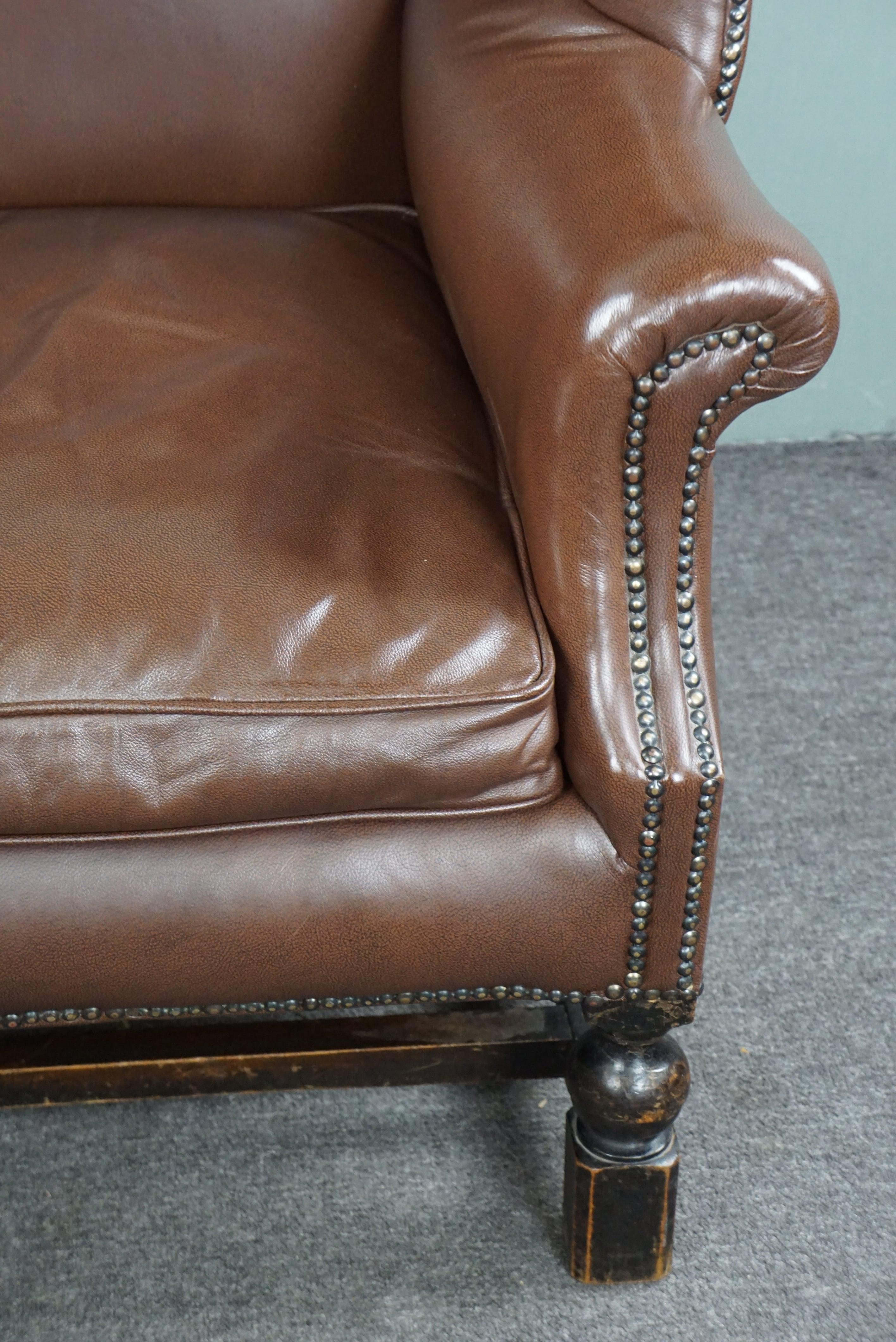 Stylish Classic Leather Wingback Chair For Sale 6