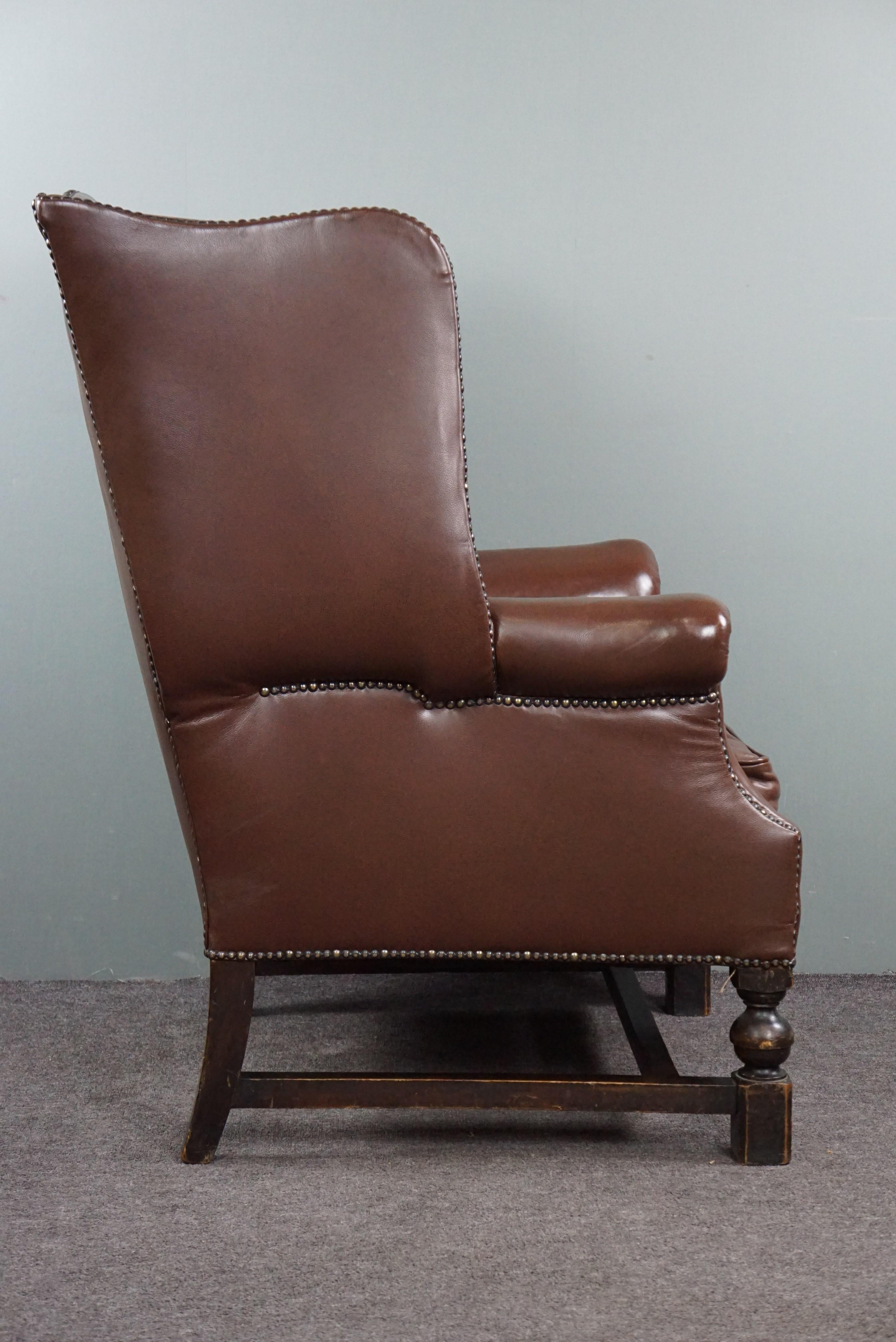 Contemporary Stylish Classic Leather Wingback Chair For Sale