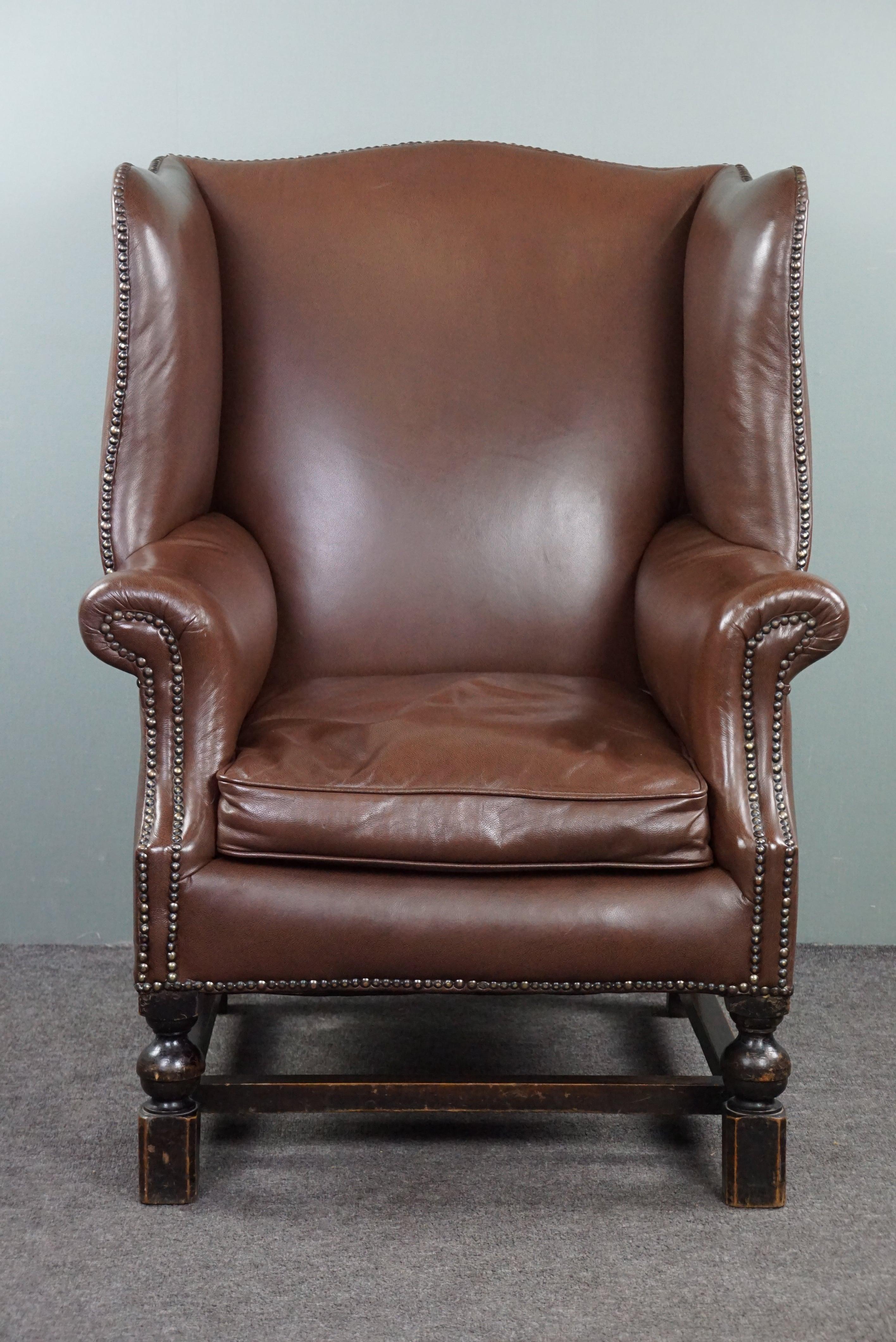 Stylish Classic Leather Wingback Chair For Sale 1