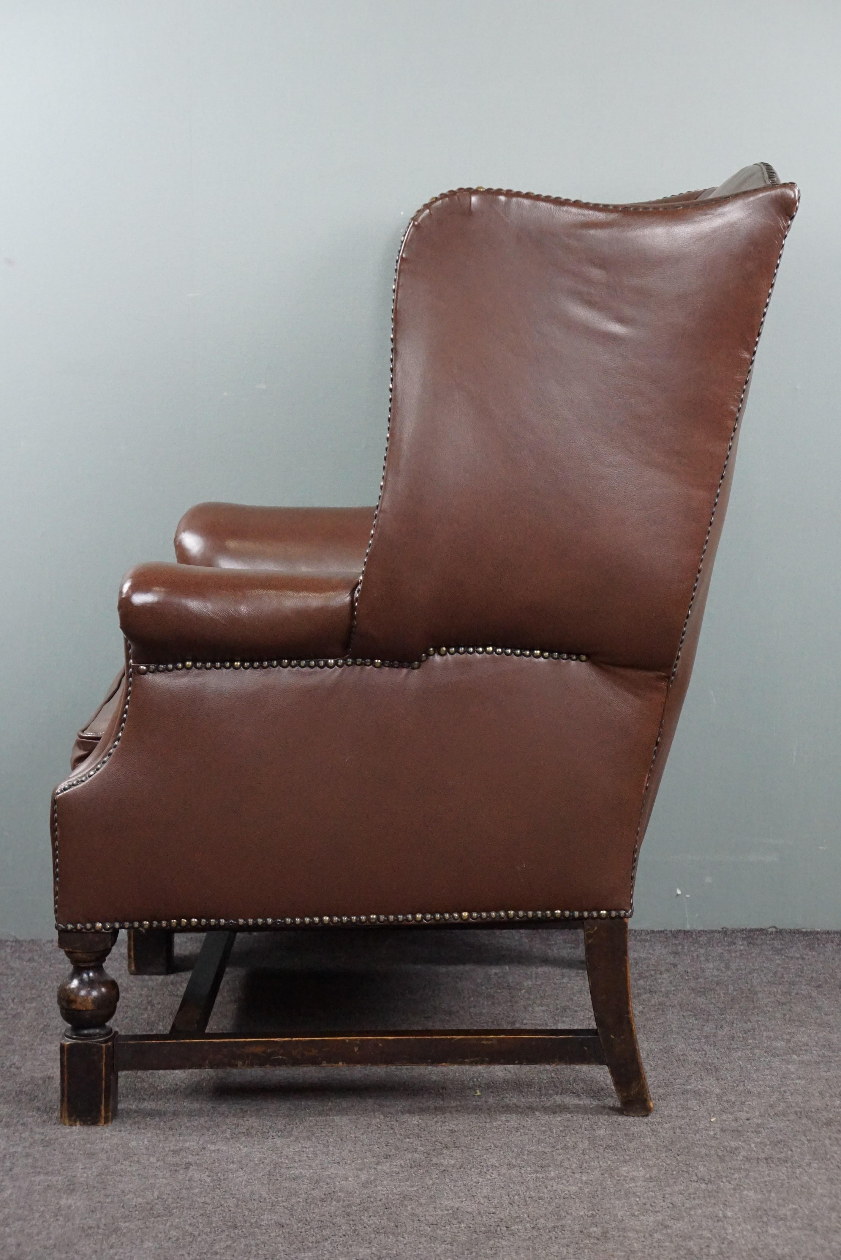 Stylish Classic Leather Wingback Chair For Sale 2