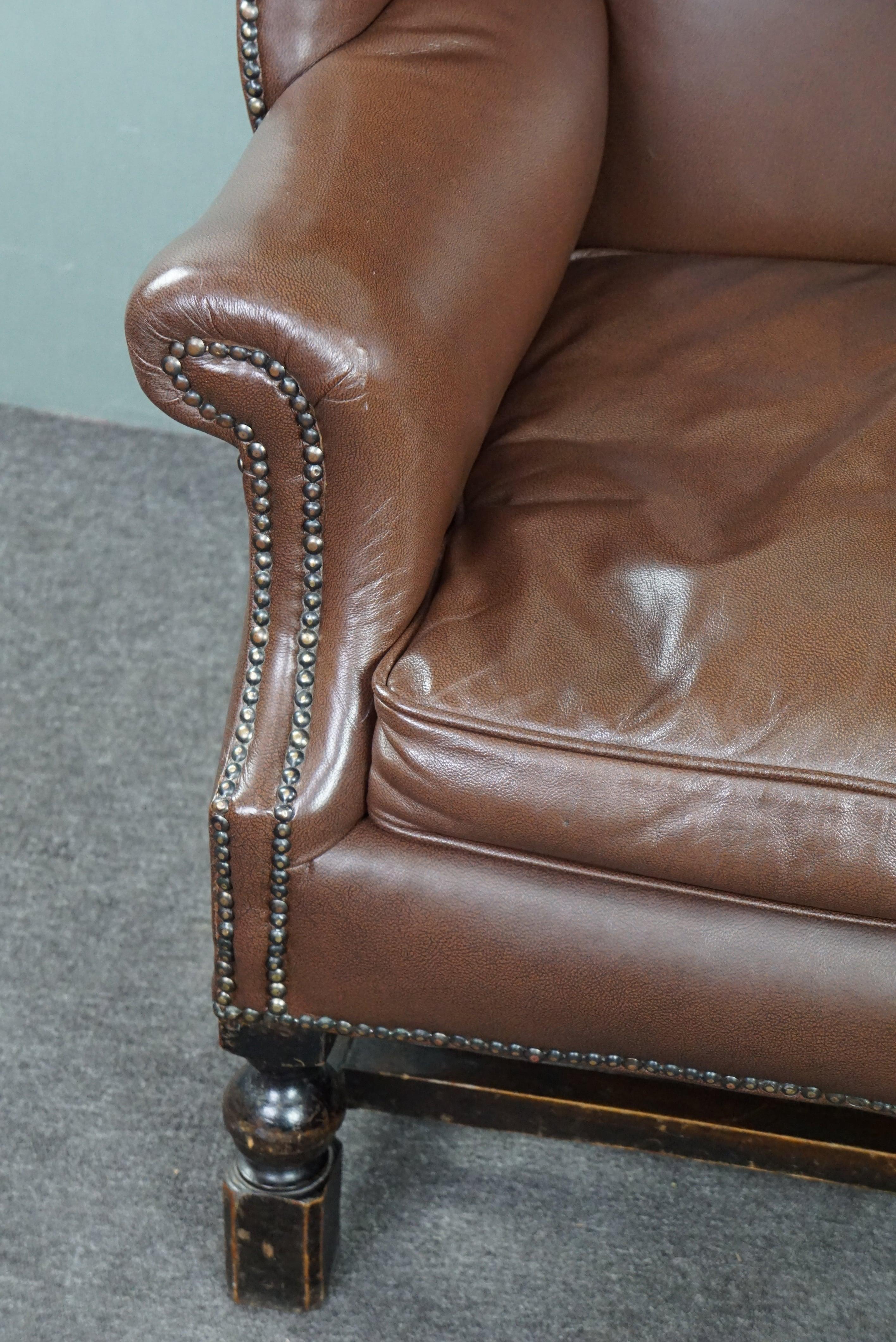 Stylish Classic Leather Wingback Chair For Sale 5
