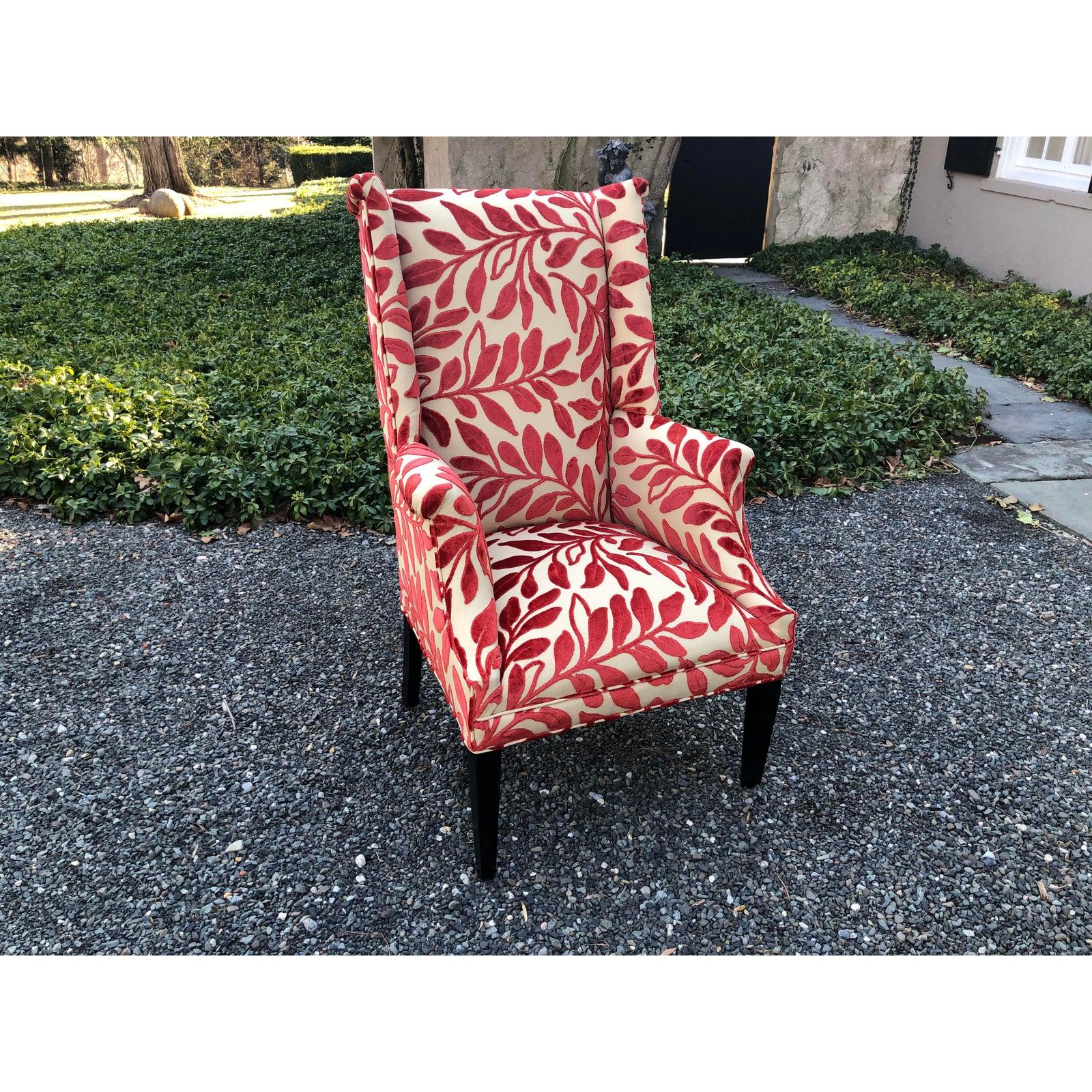 Velvet Stylish Classic Wing Chair with Updated Upholstery For Sale