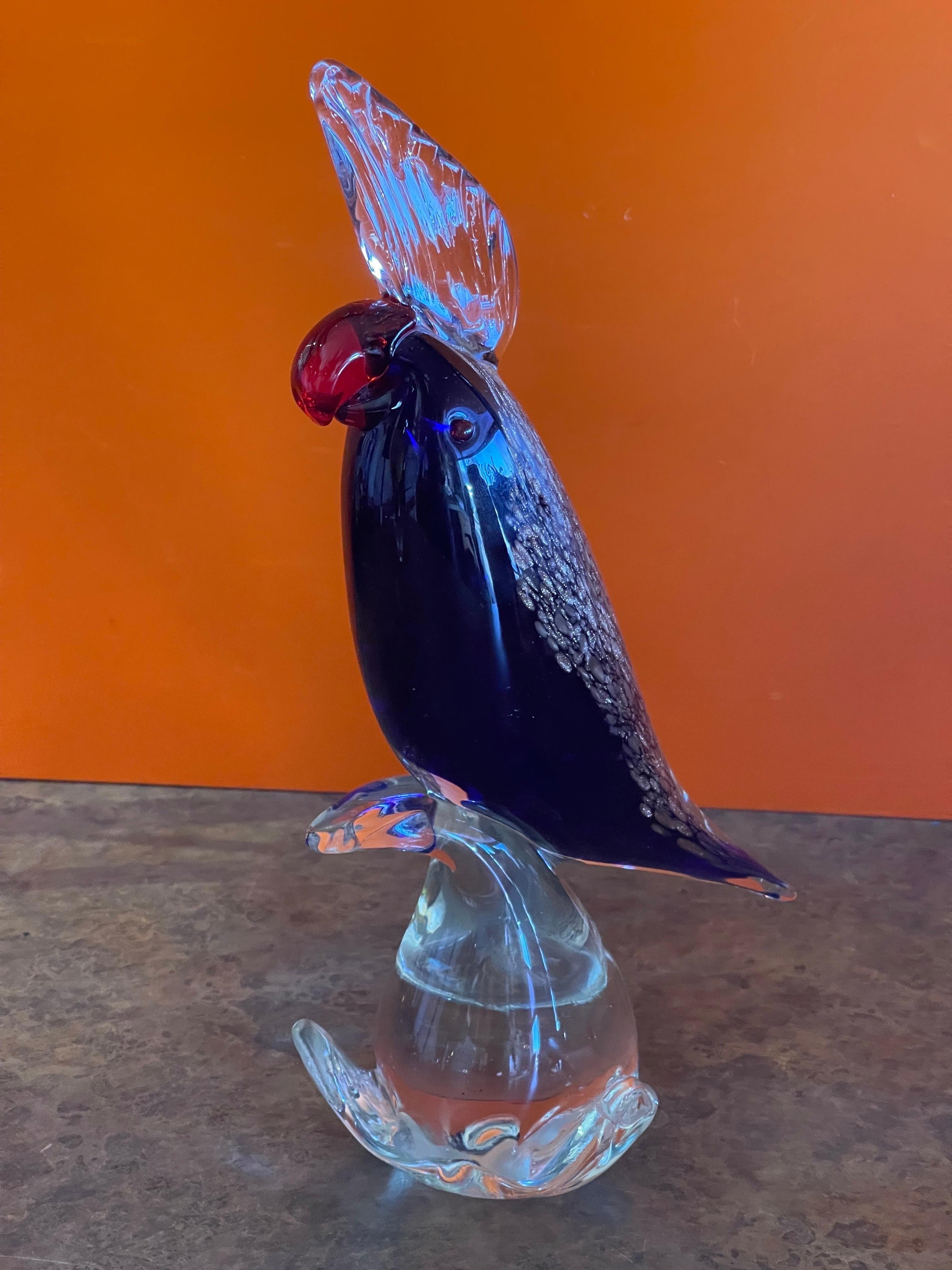 Mid-Century Modern Sculpture élégante en verre d'art oiseau Cockatoo/Oiseau de Murano en vente