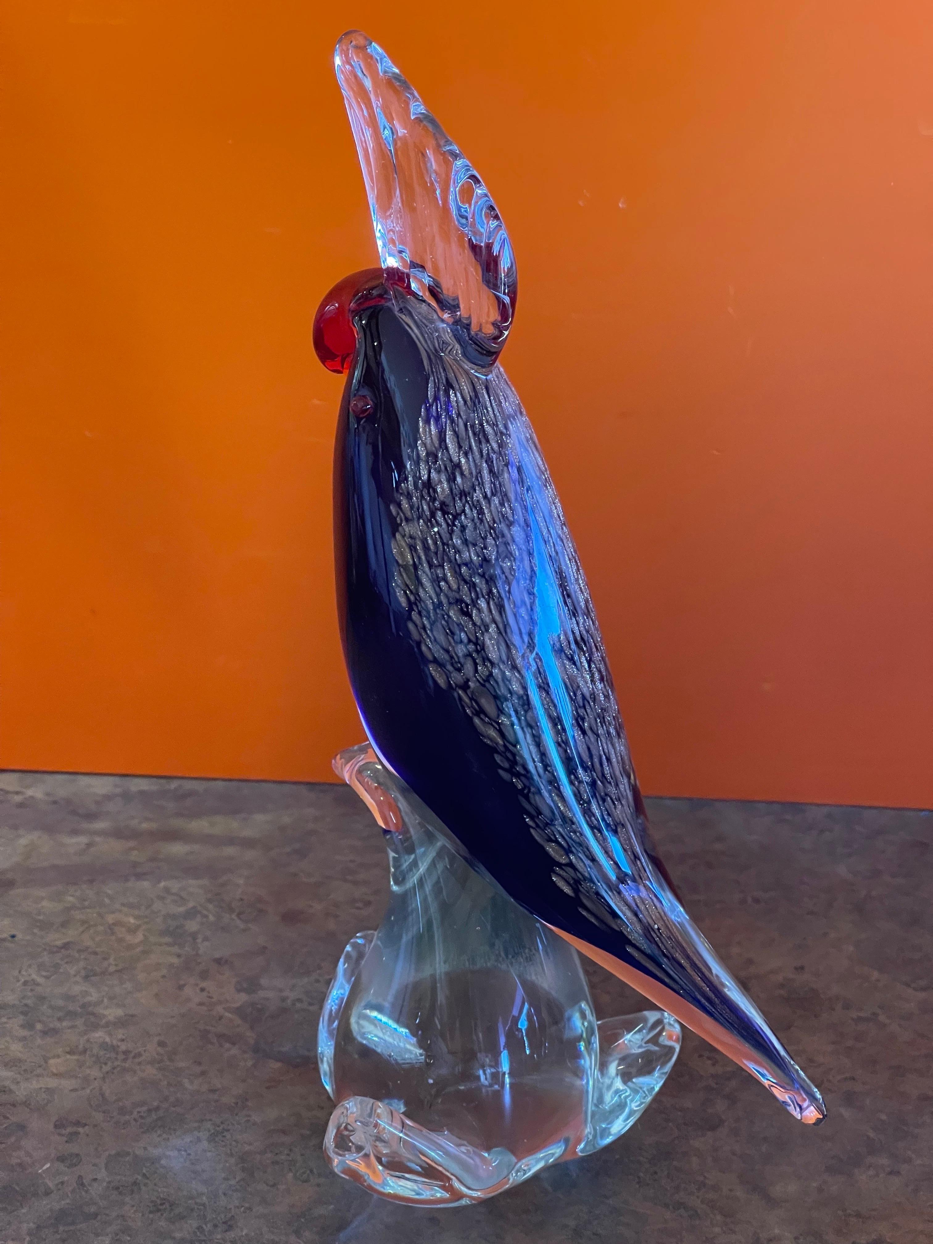 italien Sculpture élégante en verre d'art oiseau Cockatoo/Oiseau de Murano en vente