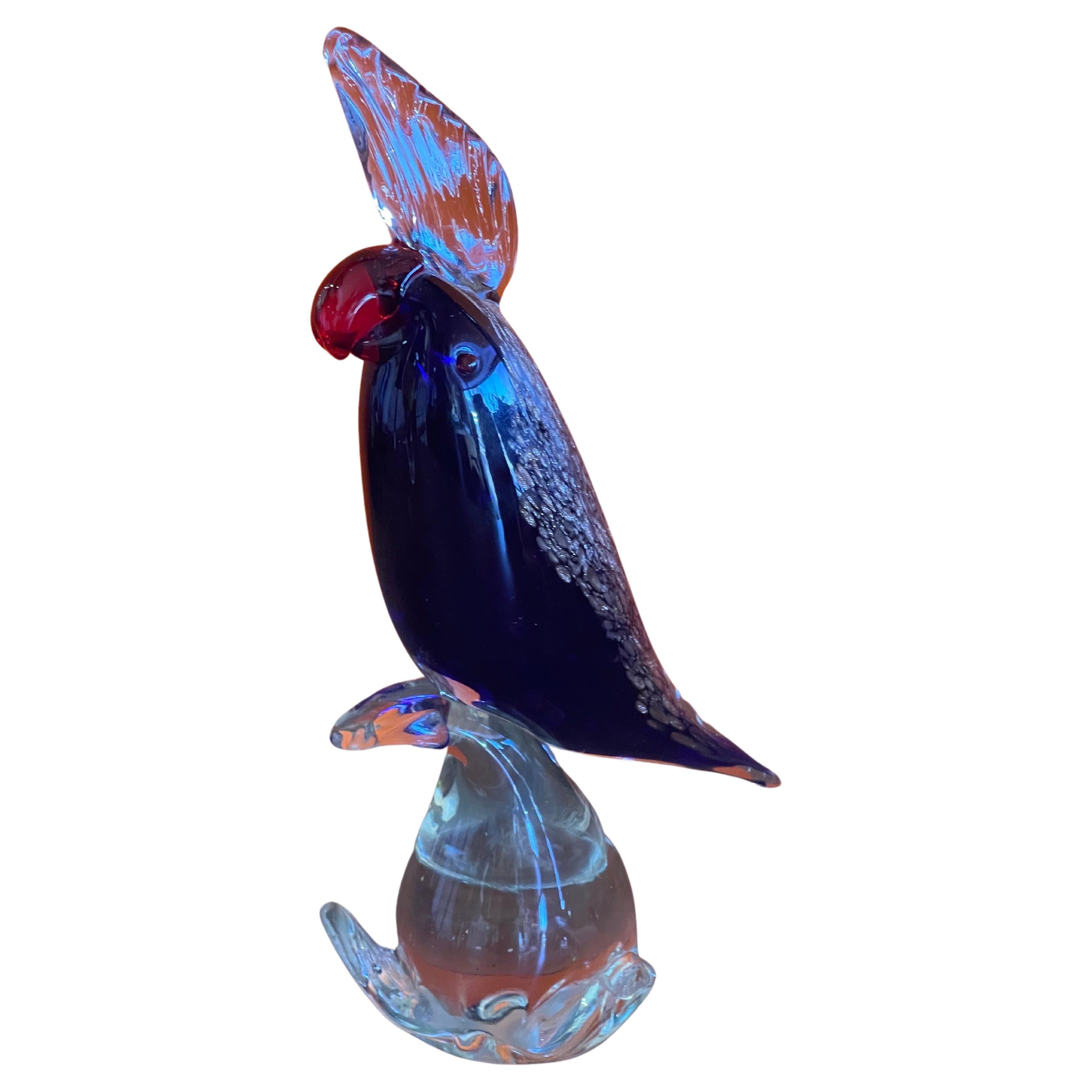 Stylish Cockatoo / Bird Art Glass Sculpture by Murano Glass