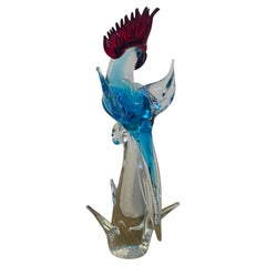 Stylish Cockatoo or Bird Art Glass Sculpture by Murano Glass, circa 1960s