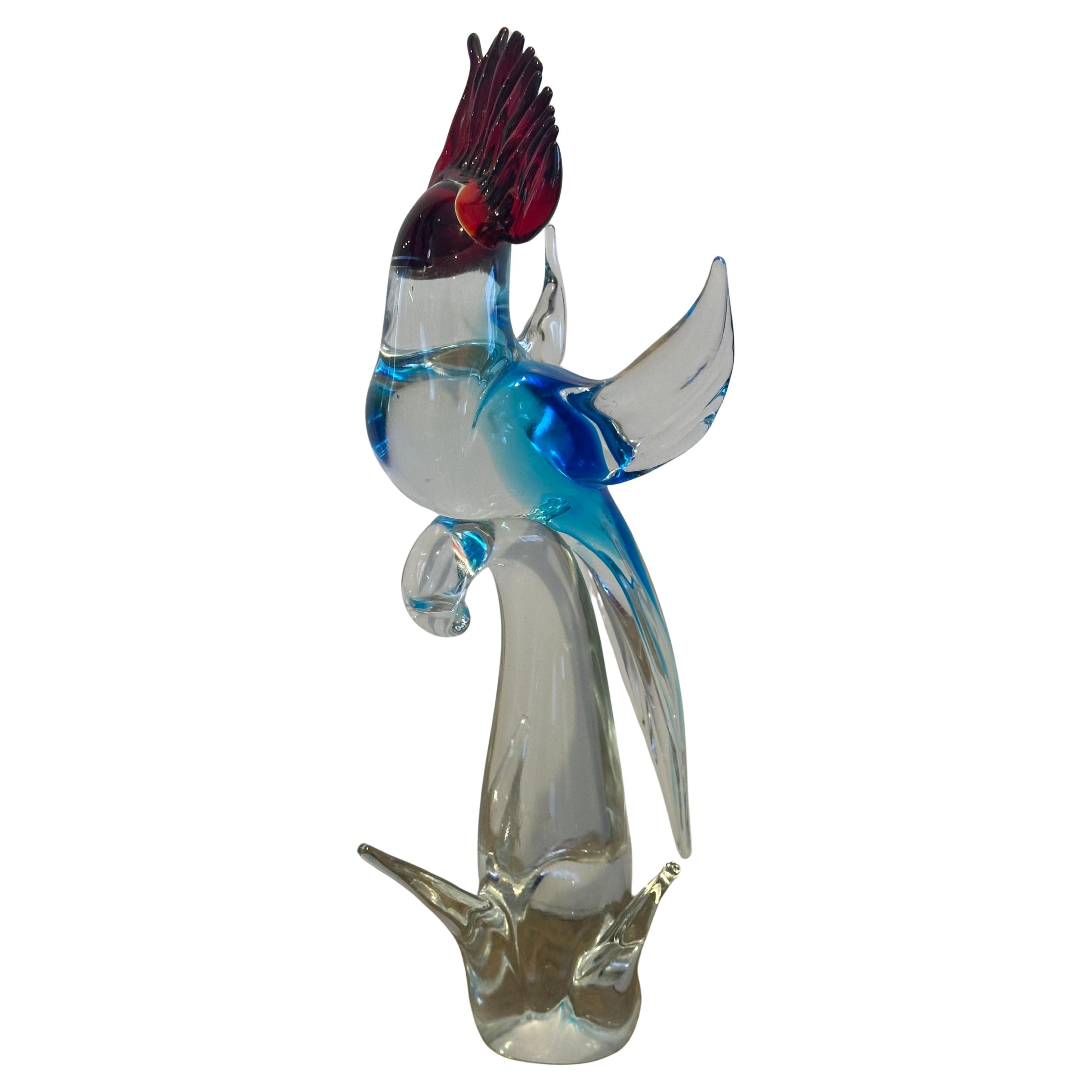 Mid-Century moderno Elegante scultura in vetro di Murano con cacatua o uccello, anni '60 circa in vendita