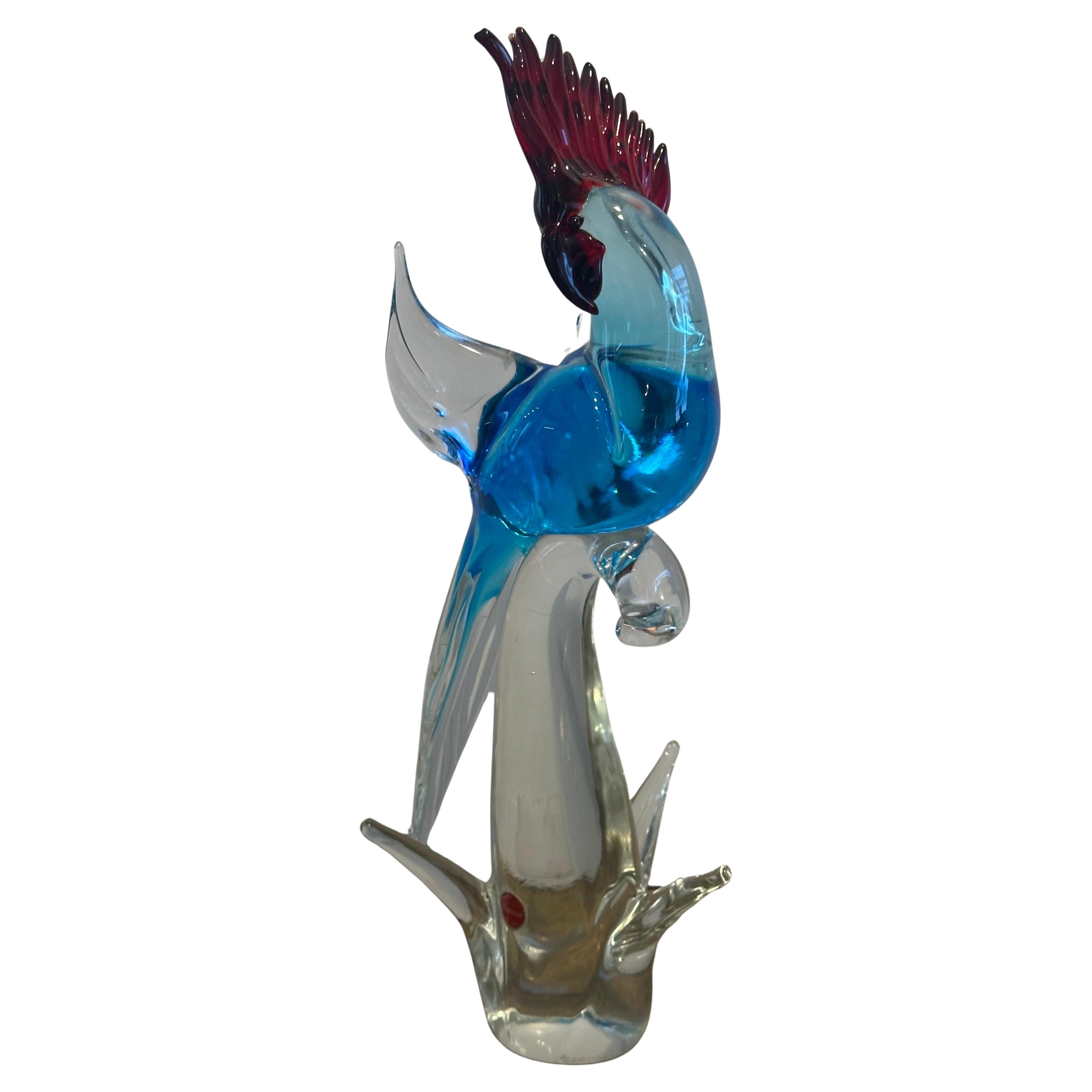 Italiano Elegante scultura in vetro di Murano con cacatua o uccello, anni '60 circa in vendita