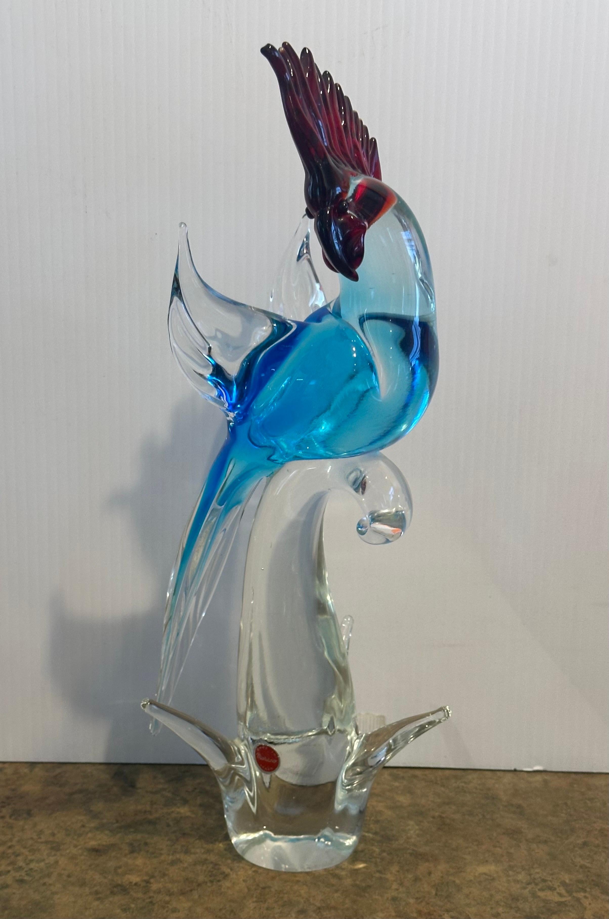 XX secolo Elegante scultura in vetro di Murano con cacatua o uccello, anni '60 circa in vendita