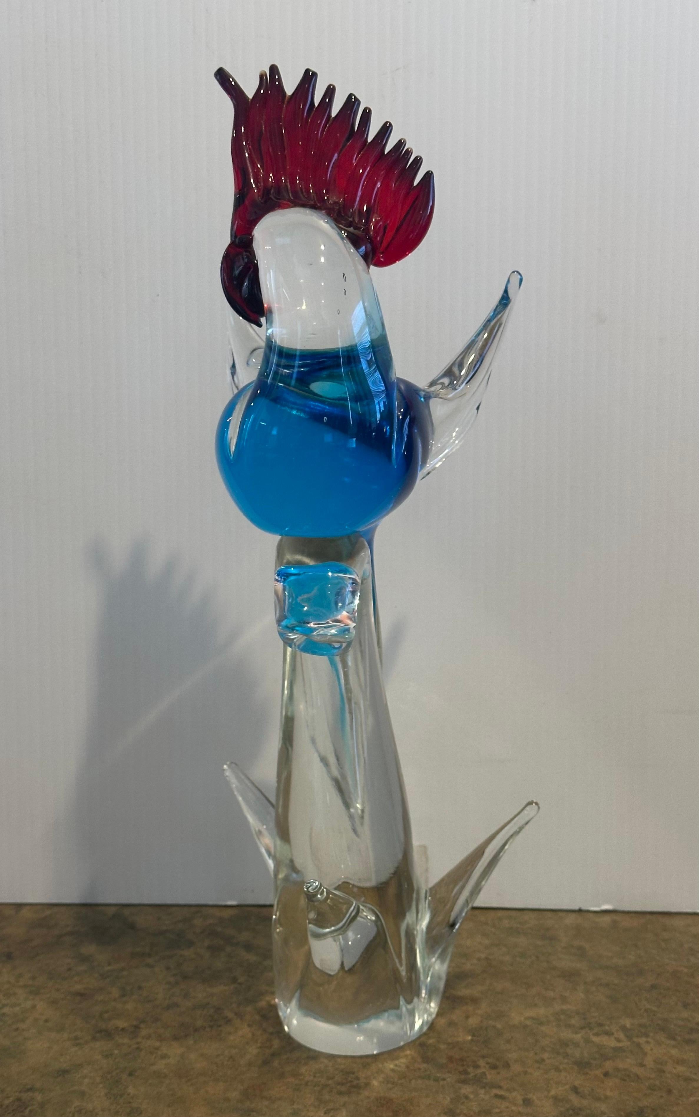 Vetro di Murano Elegante scultura in vetro di Murano con cacatua o uccello, anni '60 circa in vendita