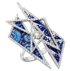 Elegante Anillo de Cóctel Oro Blanco Diamantes Blancos Decorado a Mano con Micro Mosaico
