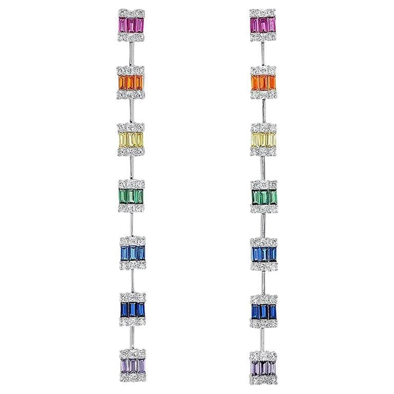 Stylish Colorful Zirconia Dangle Gold Plated Silver Earrings
