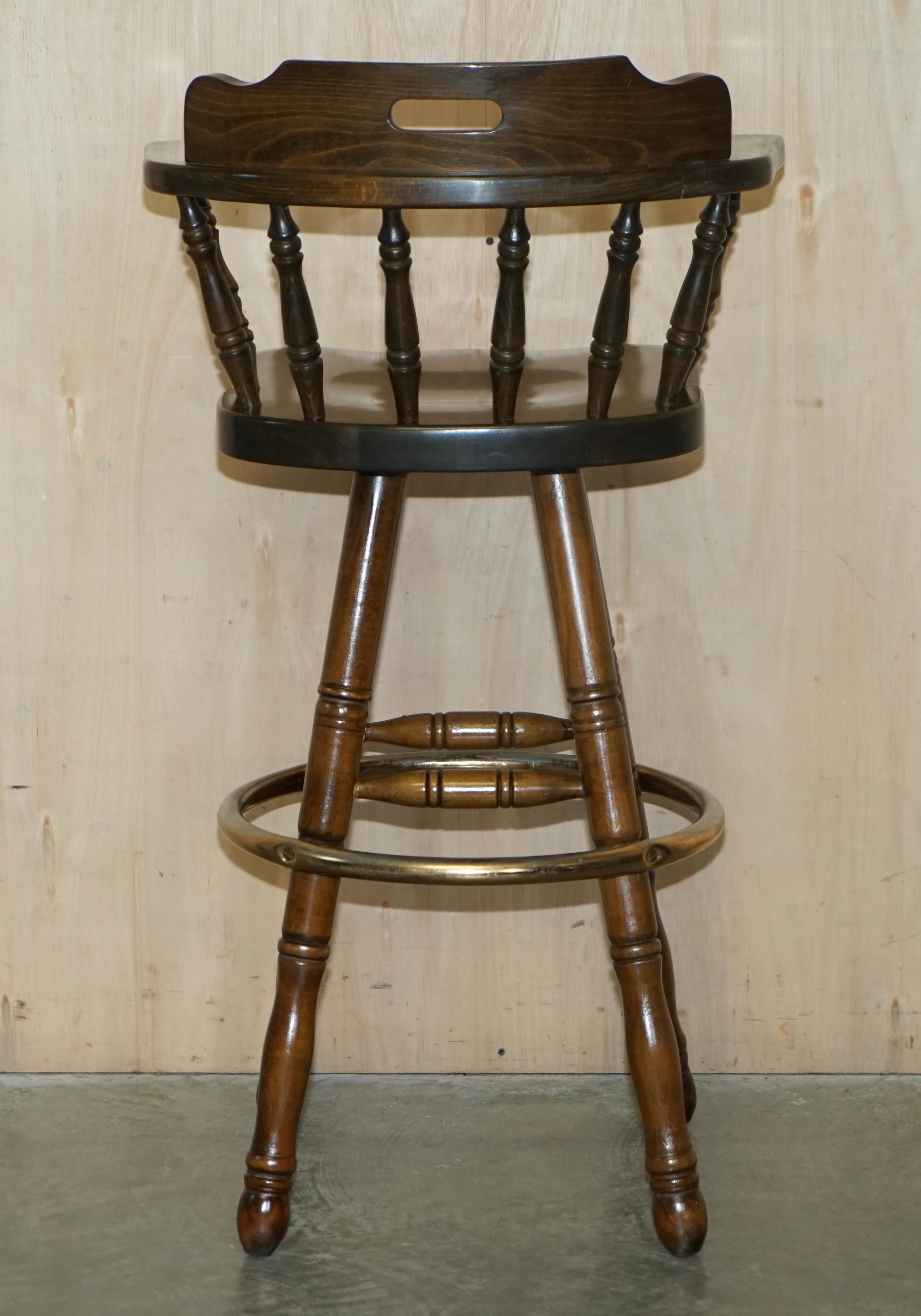 Stylish Comfortable Antique Pair of Captains Swivel Bar Kitchen Stool Armchairs 8