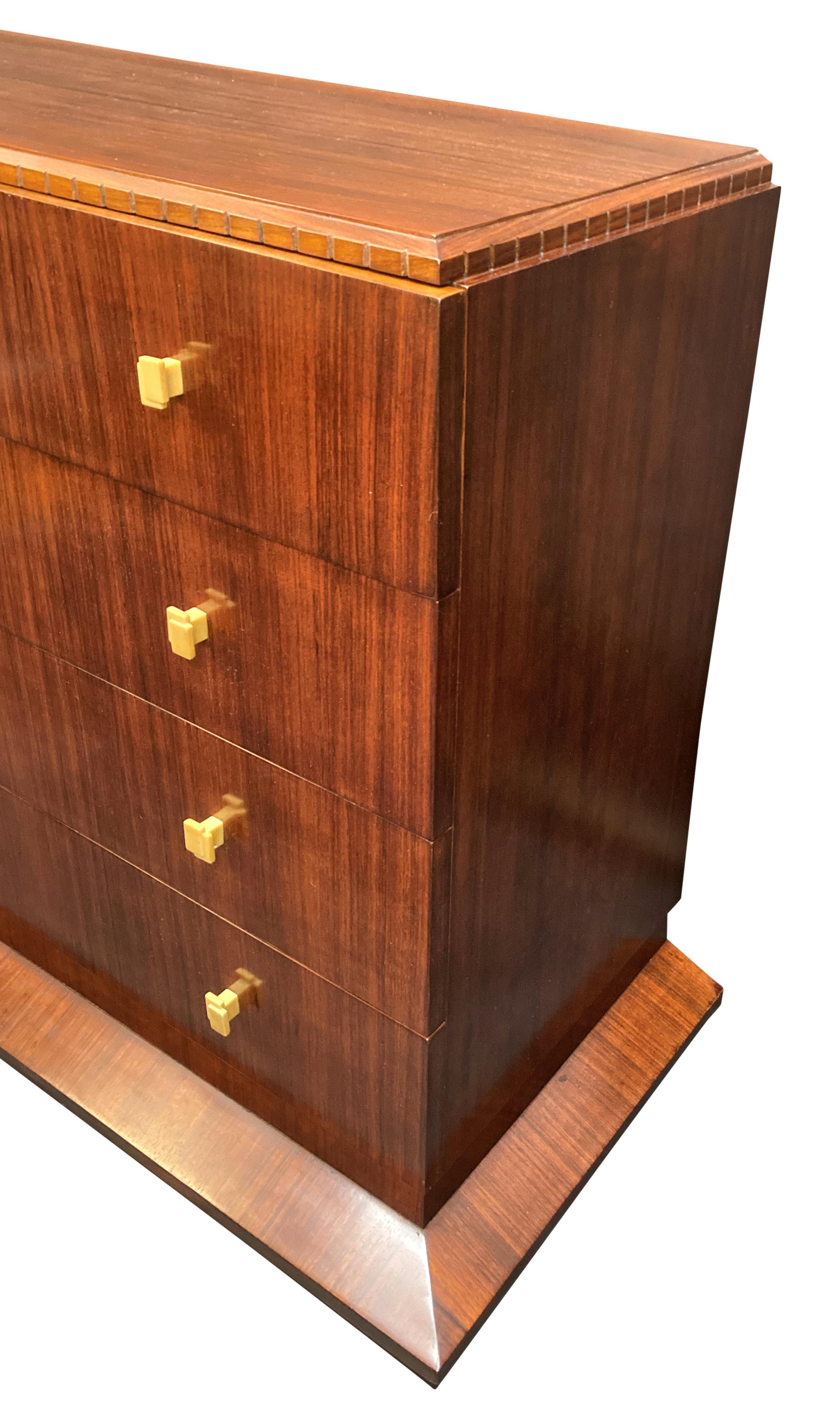 Mid-Century Modern Stylish Commode With Ivory Bakelite Handles In The Manner Of Rhulmann For Sale