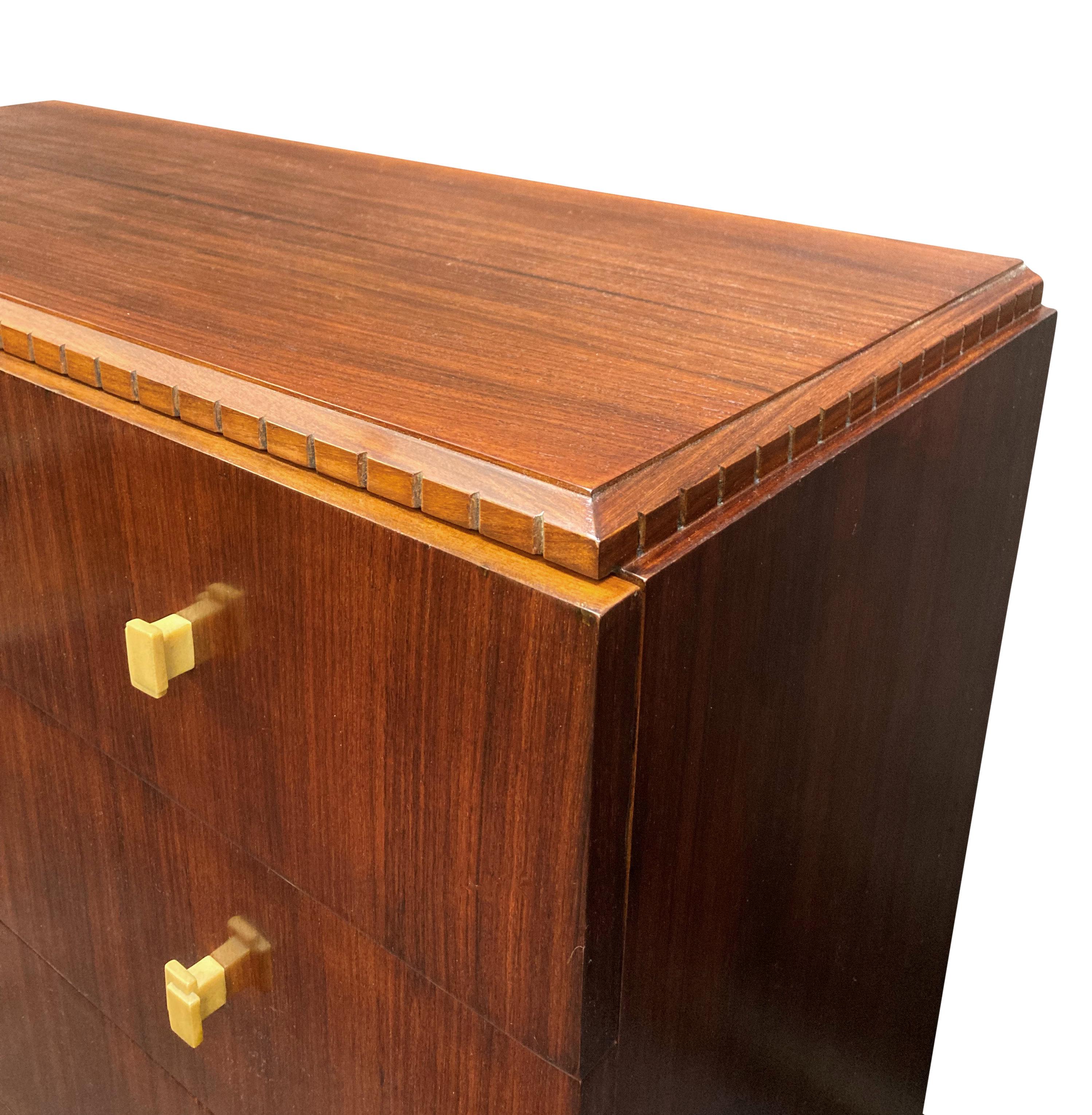 French Stylish Commode With Ivory Bakelite Handles In The Manner Of Rhulmann For Sale