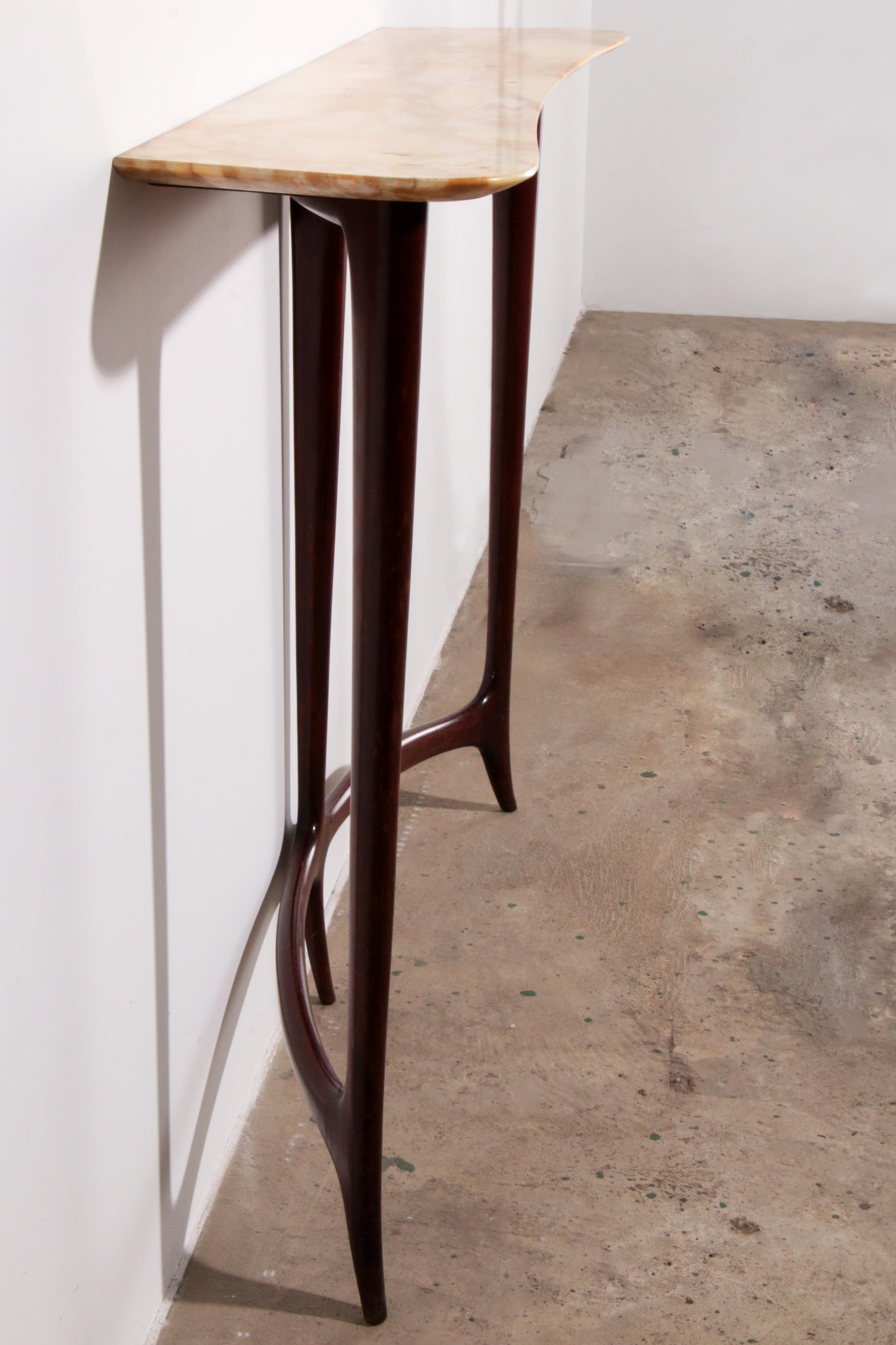 Stylish Console with Mustard Veined Marble Top by Ezio Minotti 7