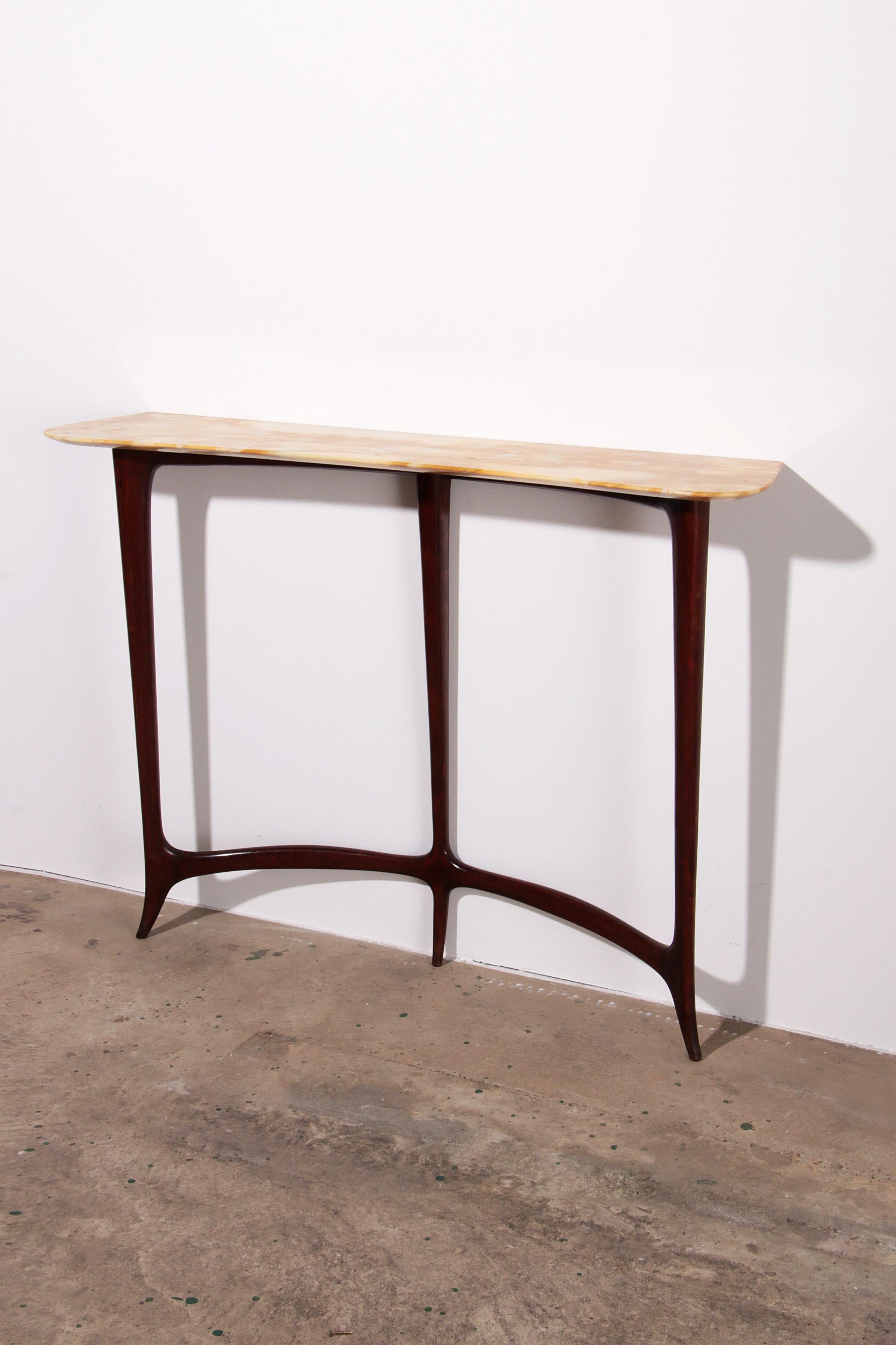 Mid-Century Modern Stylish Console with Mustard Veined Marble Top by Ezio Minotti