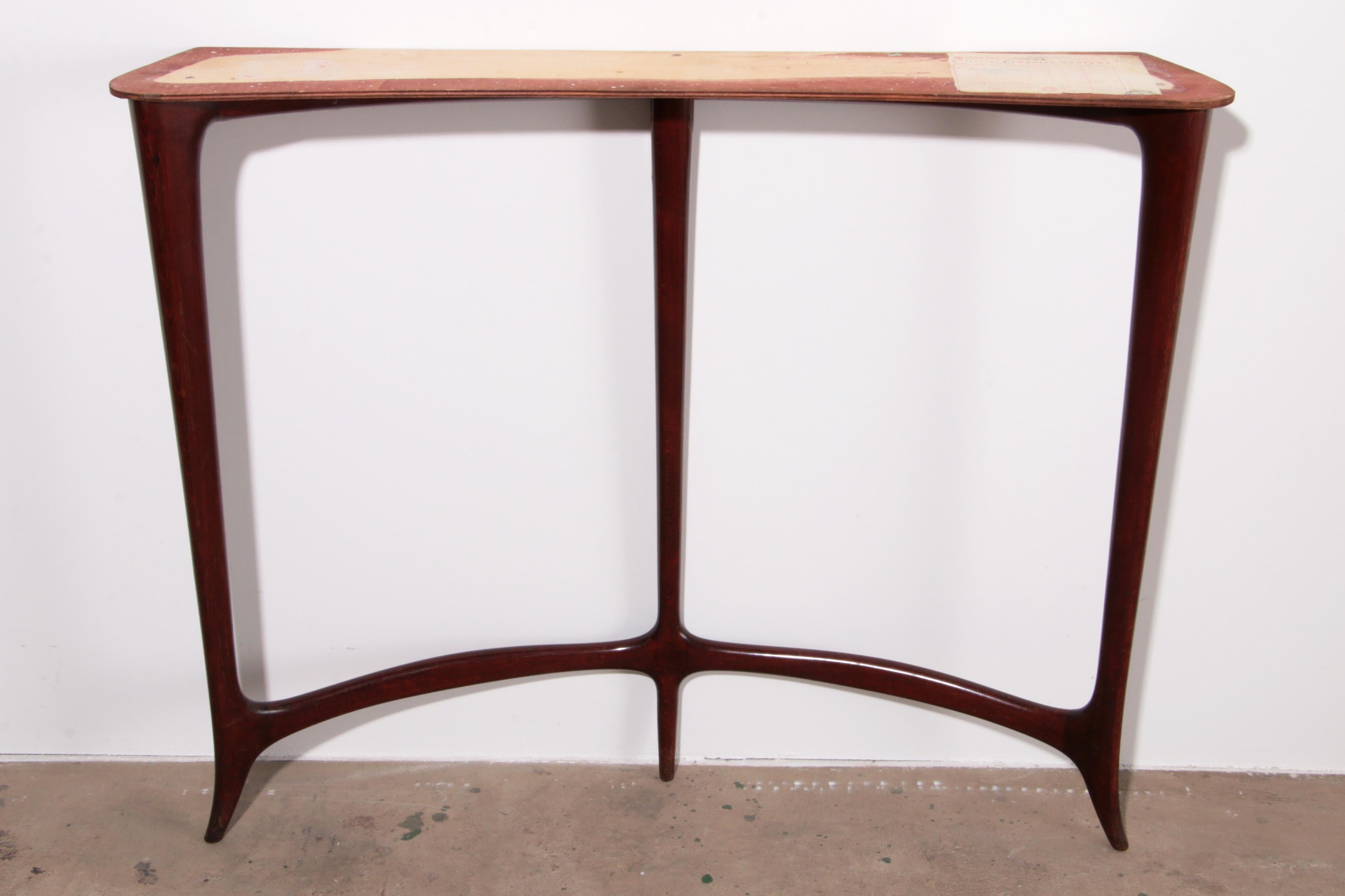 Italian Stylish Console with Mustard Veined Marble Top by Ezio Minotti