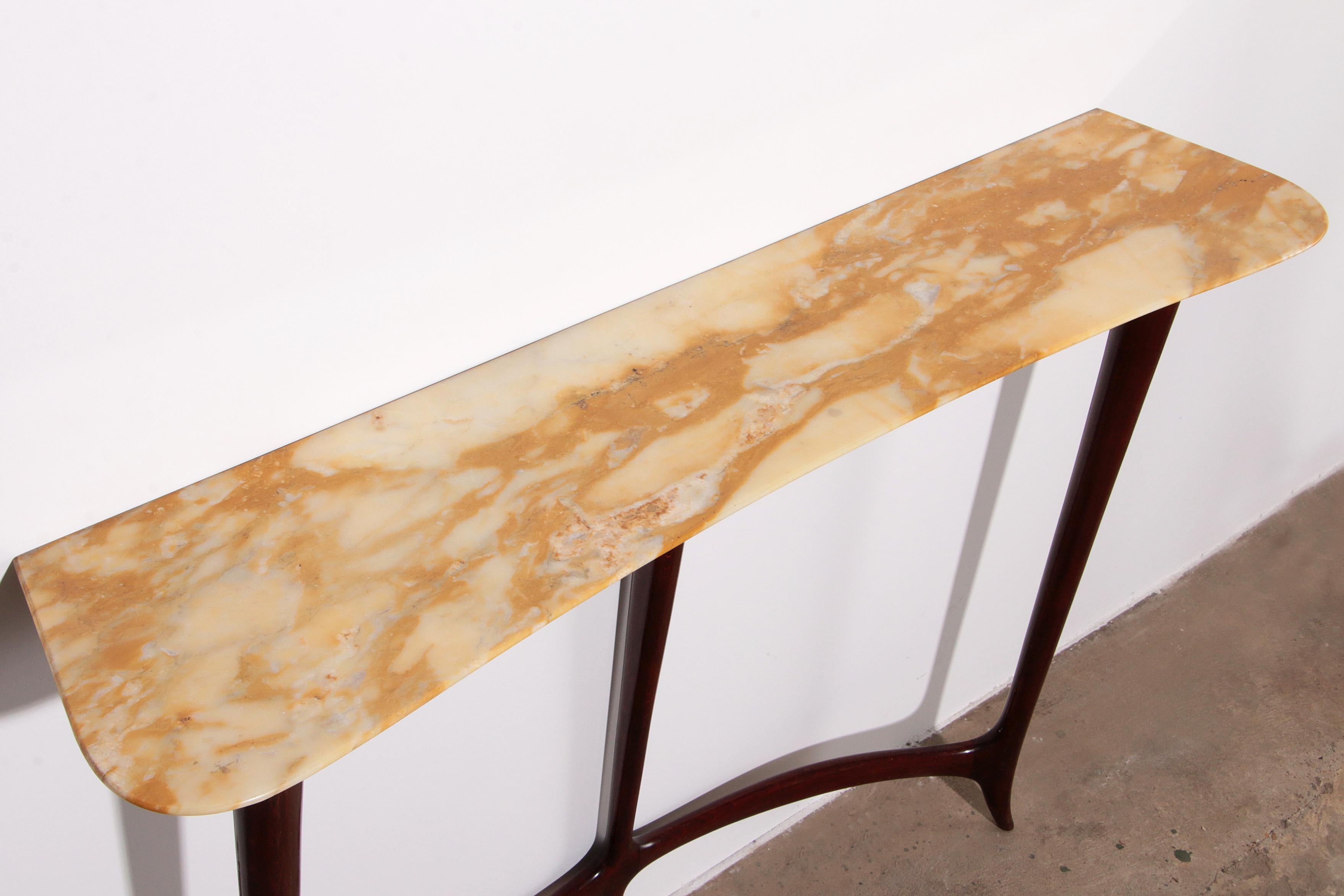 Stylish Console with Mustard Veined Marble Top by Ezio Minotti In Good Condition In Oirlo, LI