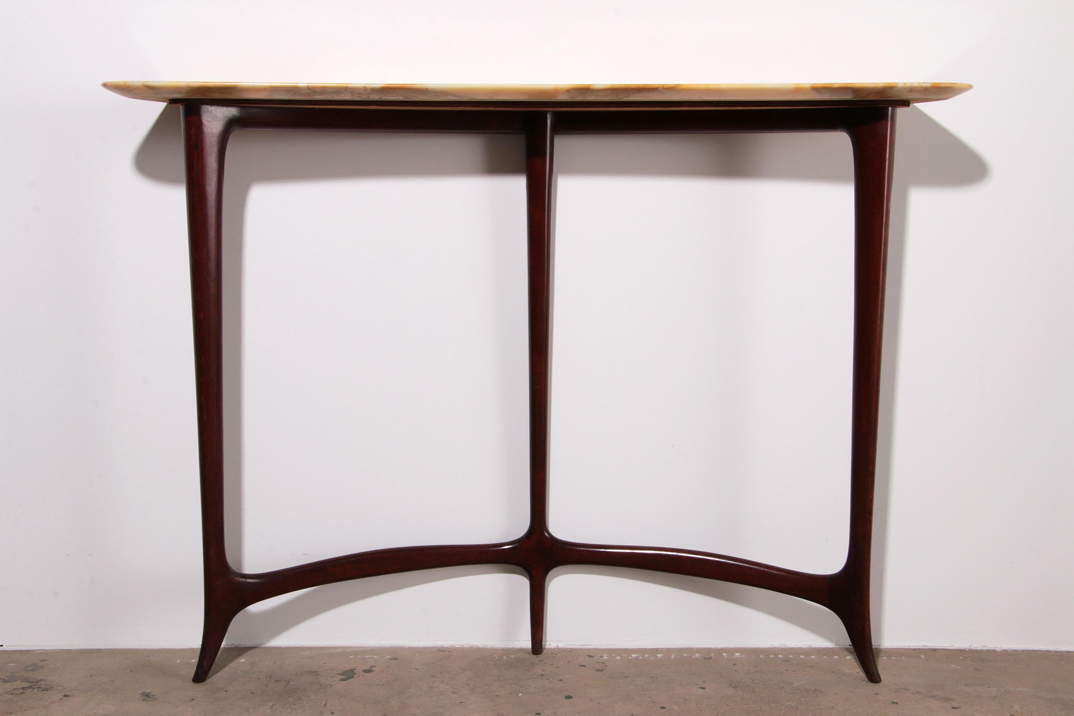 Stylish Console with Mustard Veined Marble Top by Ezio Minotti 2