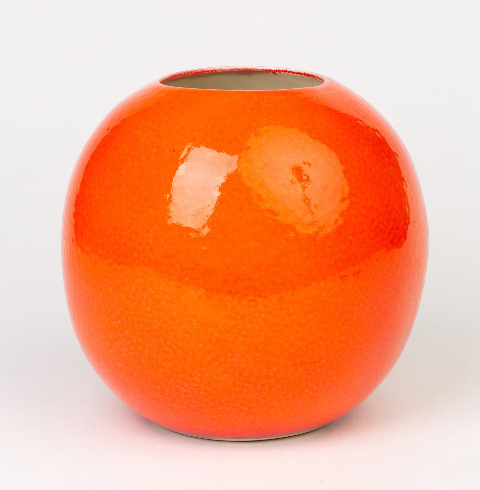 Modern Stylish Contemporary Orange Glazed Globular Vase Signed Morgan Dated 2004 For Sale