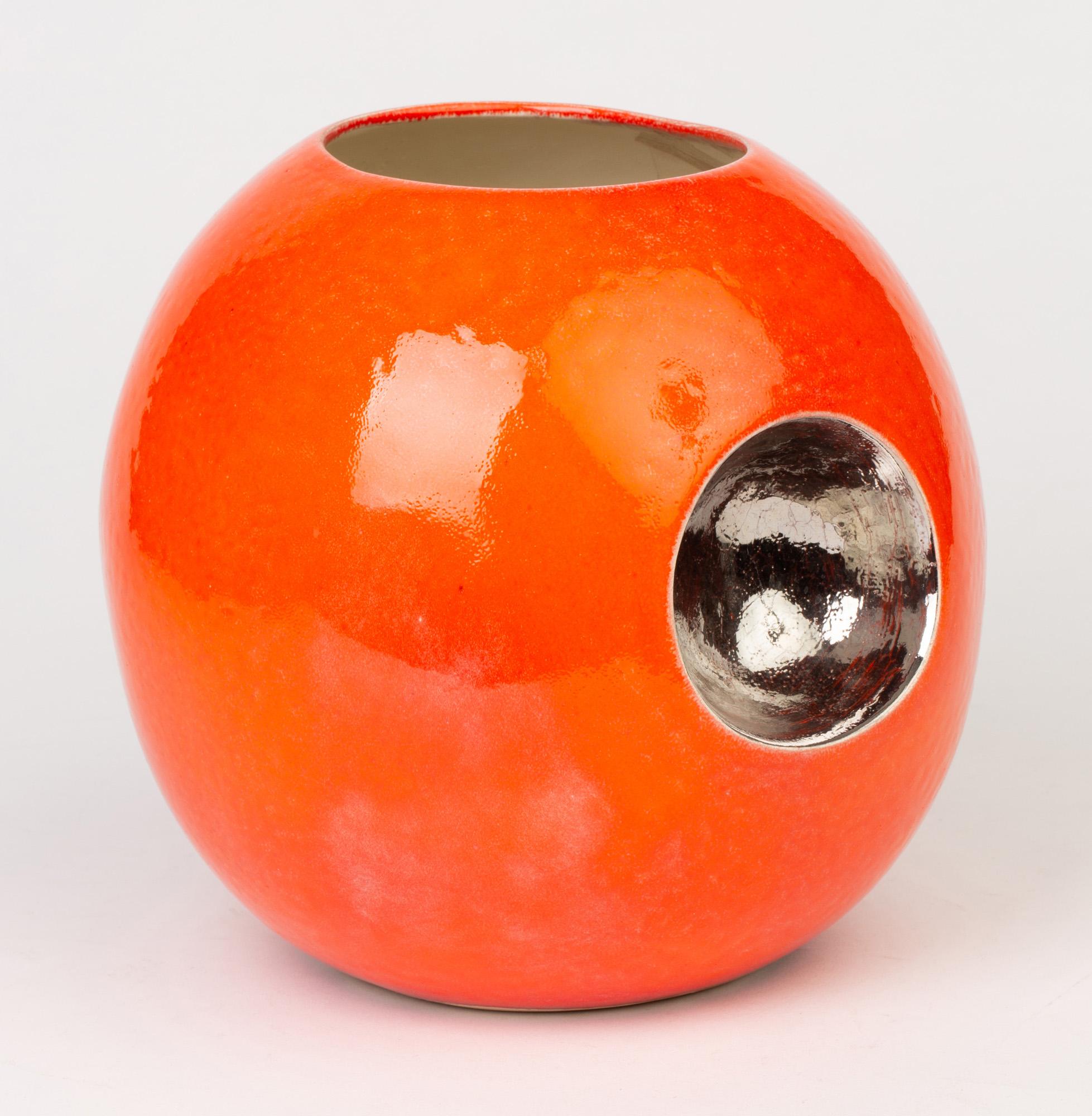 Stylish Contemporary Orange Glazed Globular Vase Signed Morgan Dated 2004 For Sale 2