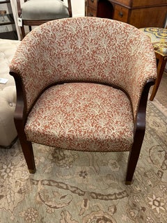Stylish Curvy Pair of Upholstered & Mahogany Club Chairs