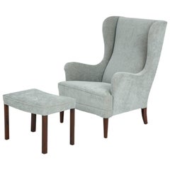 Stylish Danish Wing Chair with Associated Footstool, circa 1940s